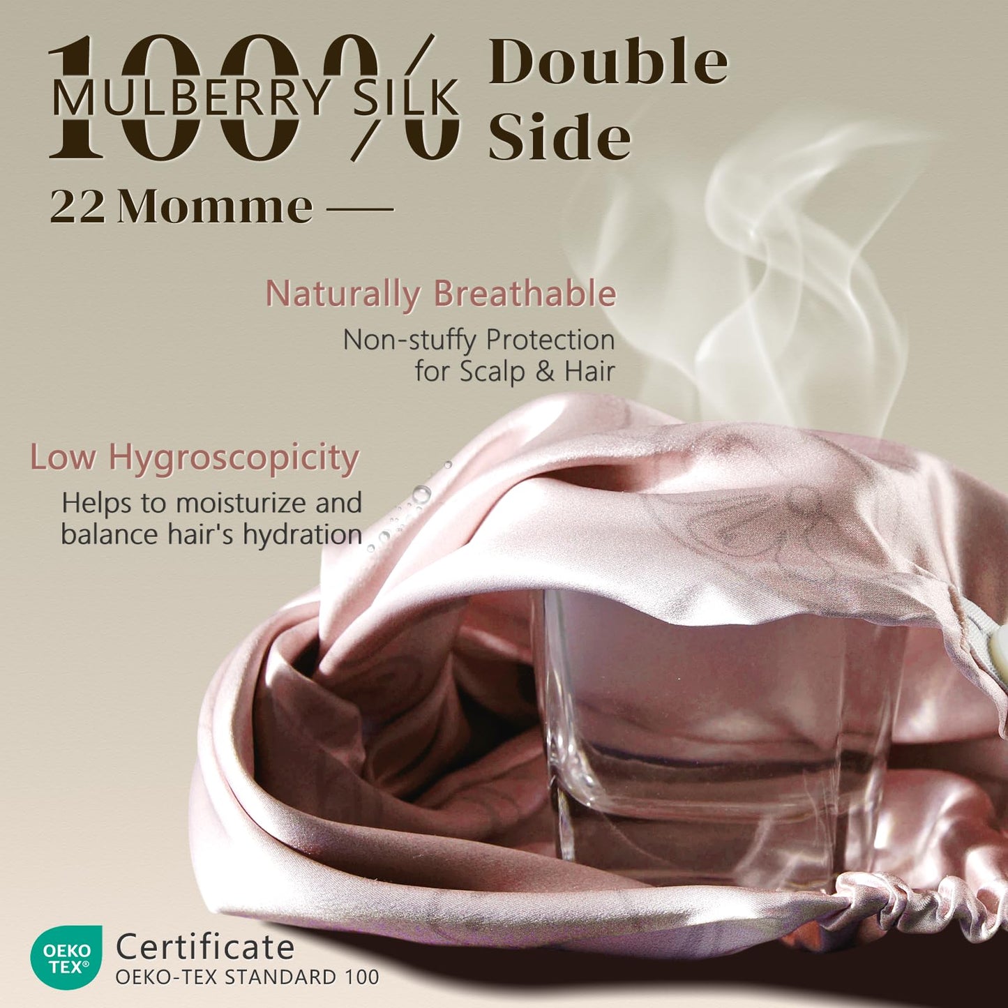 ZIMASILK 22 Momme 100% Mulberry Silk Bonnet for Sleeping & Women Hair Care, Highest Grade 6A Silk Hair wrap for Sleeping with Premium Elastic Stay On Head (1Pc, Pink)