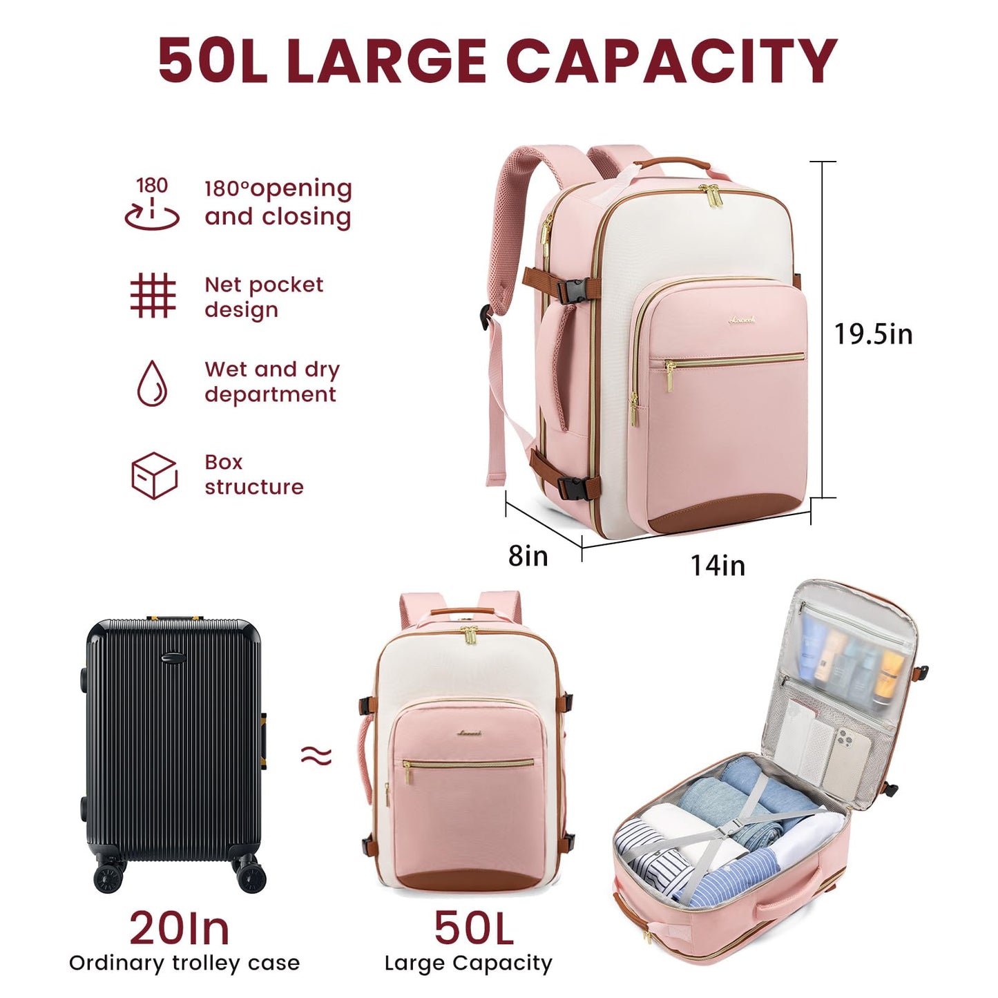 LOVEVOOK 40L Travel Backpack for Women & Men, Airline Approved Carry On Luggage with 3 Packing Cubes, TSA Overnight Bags, Waterproof Personal Item Bag, Weekender Essentials Backpacks fits 17" Laptop
