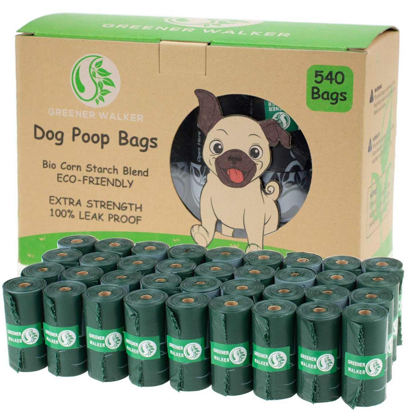 Greener Walker Poop Bags for Dog Waste-540 Bags,Extra Thick Strong 100% Leak Proof Dog Waste Bags (Green)