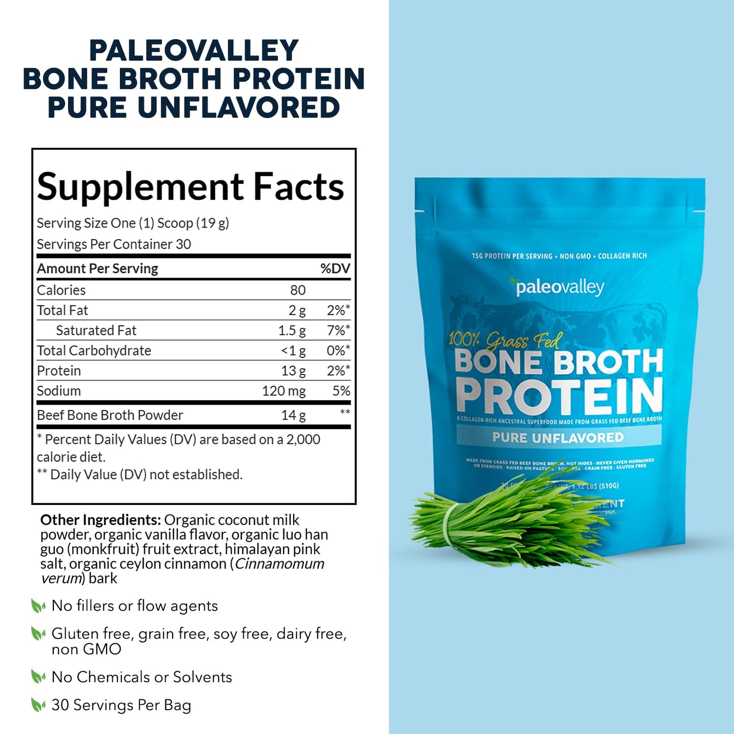 Paleovalley 100% Grass Fed Beef Bone Broth Protein Powder - Rich in Collagen Peptides for Hair, Skin, Gut Health, Bone and Joint Support - 13g Protein Per Serving - No Gluten or GMOs - Chocolate