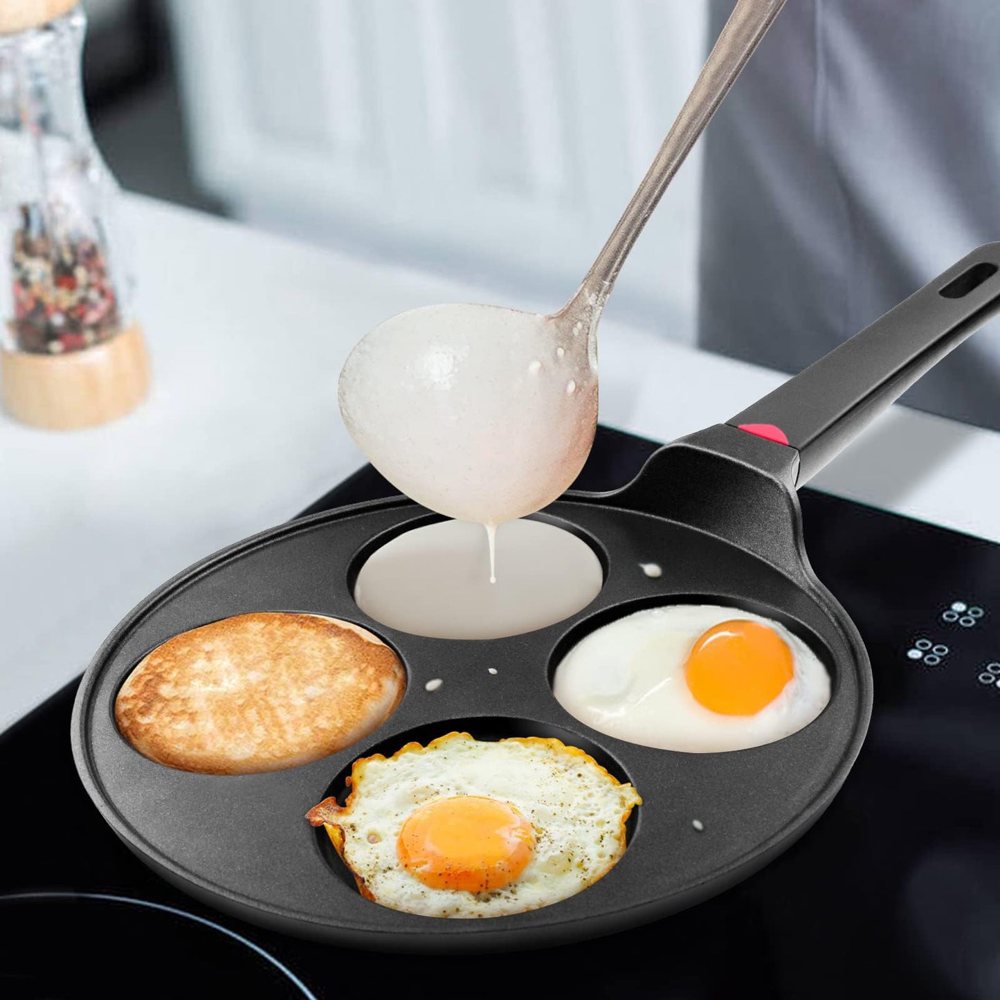 Pancake Pan Maker Nonstick Induction Compatible, 10.5 Inch Mini Non Stick Silver Dollar Grill Blini Griddle Crepe Pan,7 Molds Cake Egg Cooker Skillet for Kids Gifts