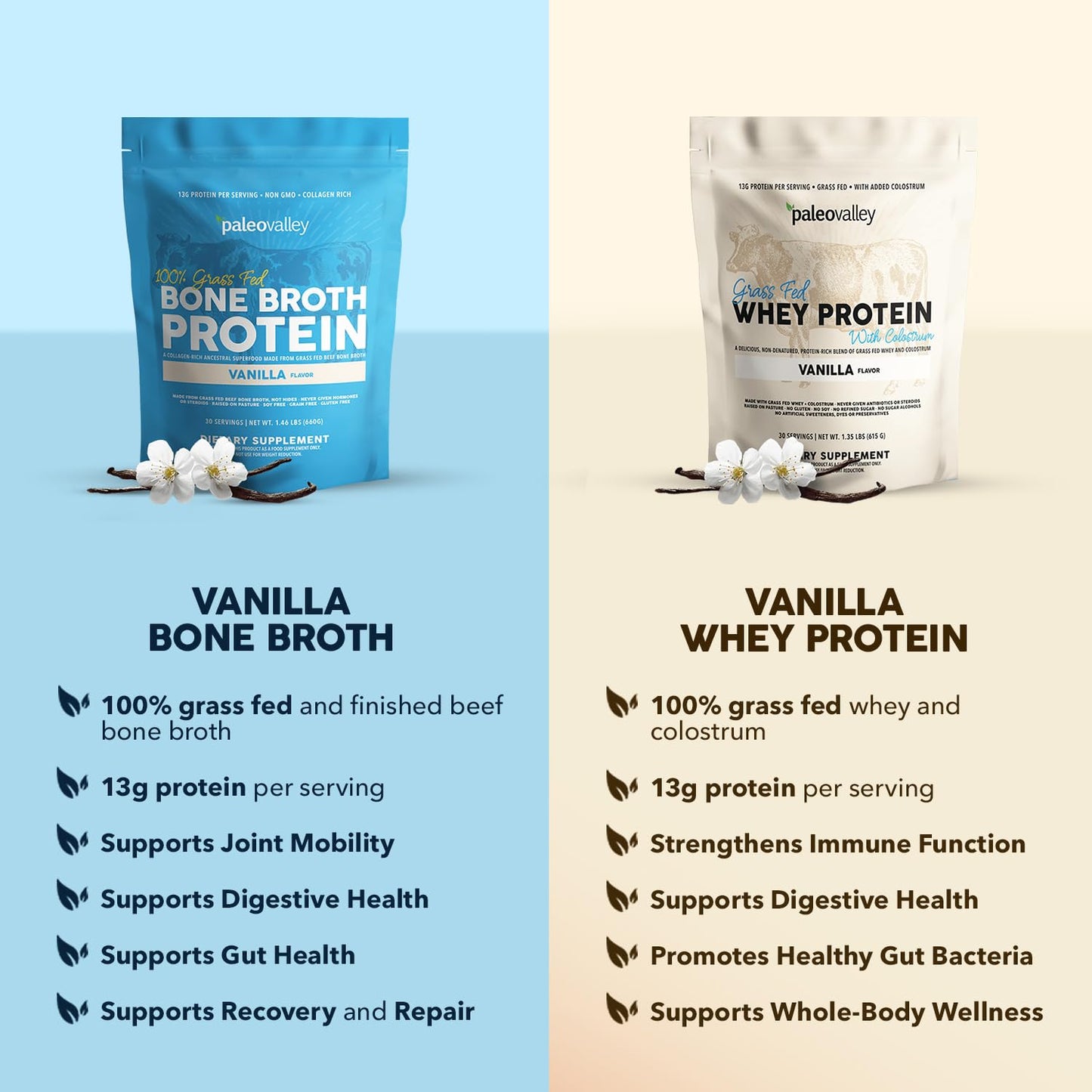 Paleovalley 100% Grass Fed Beef Bone Broth Protein Powder - Rich in Collagen Peptides for Hair, Skin, Gut Health, Bone and Joint Support - 13g Protein Per Serving - No Gluten or GMOs - Chocolate