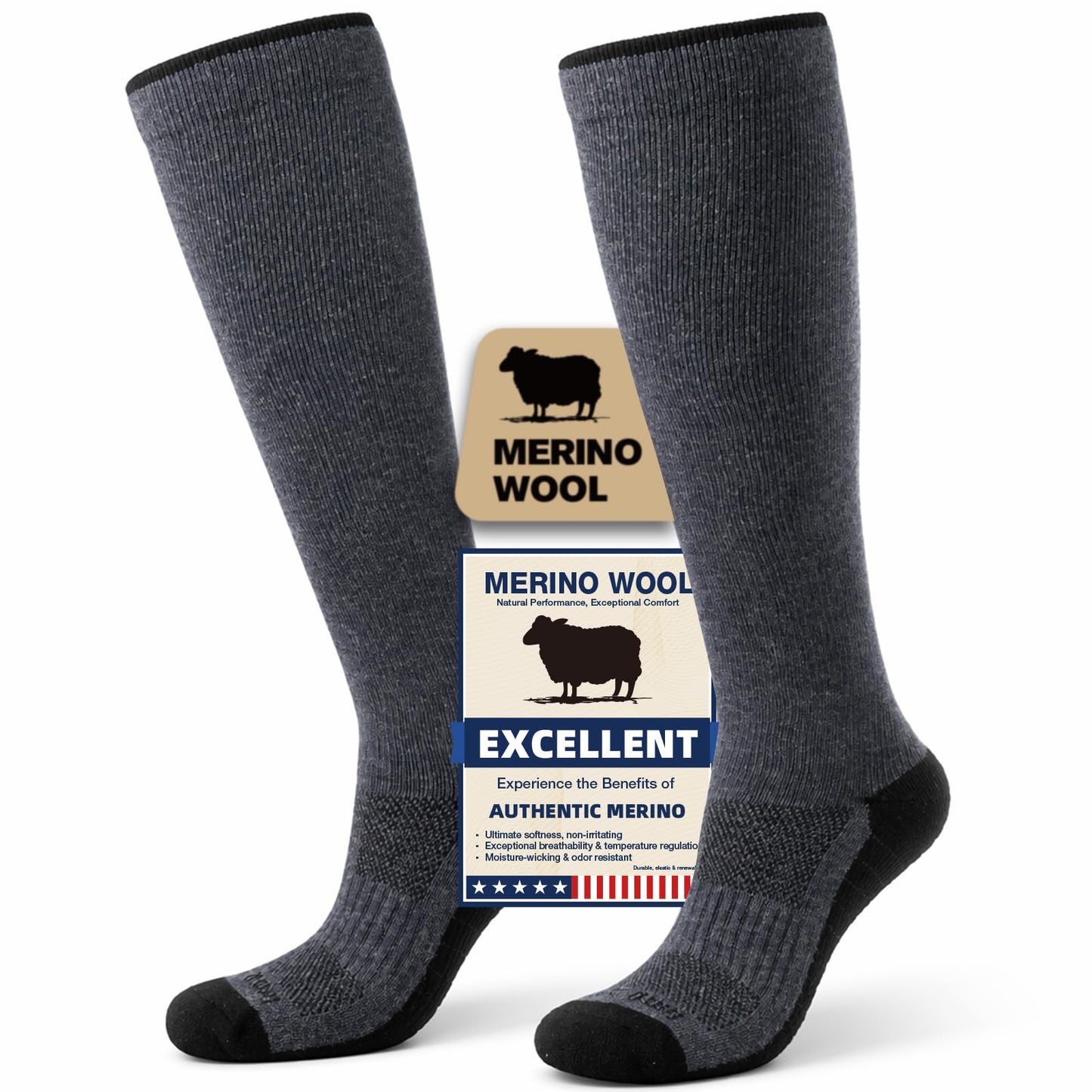 Merino Wool Compression Socks for Women & Men, 20-30 mmHg Knee High Dryarn Socks for Flying, Travel