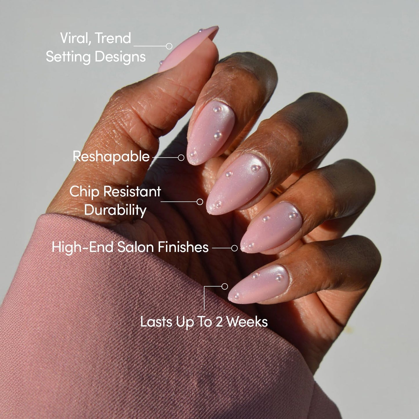 Glamnetic Press On Nails - All Time Love Spring Nails | Glossy, Semi-Transparent, Short Almond French Tip Fake Nails with Leaf Accents, Salon Quality | 15 Sizes - 30 Nail Kit with Glue