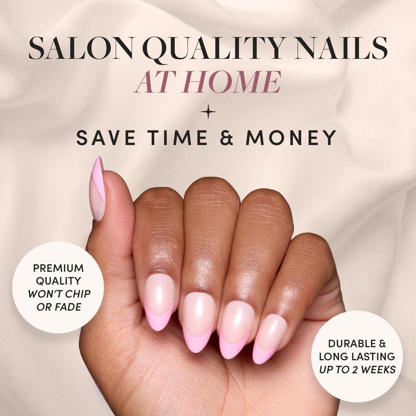 Glamnetic Press On Nails - All Time Love Spring Nails | Glossy, Semi-Transparent, Short Almond French Tip Fake Nails with Leaf Accents, Salon Quality | 15 Sizes - 30 Nail Kit with Glue