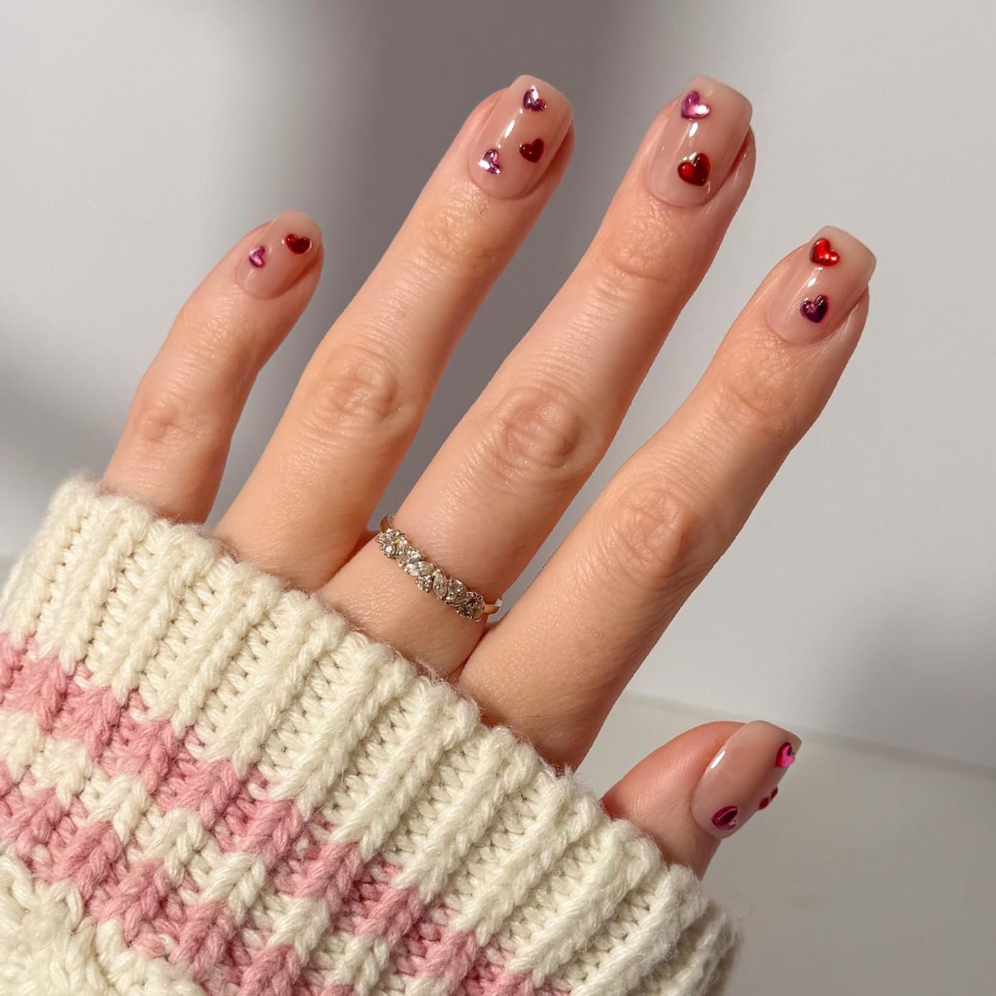 Glamnetic Press On Nails - All Time Love Spring Nails | Glossy, Semi-Transparent, Short Almond French Tip Fake Nails with Leaf Accents, Salon Quality | 15 Sizes - 30 Nail Kit with Glue