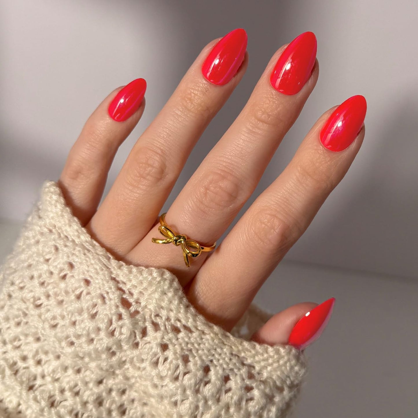 Glamnetic Press On Nails - All Time Love Spring Nails | Glossy, Semi-Transparent, Short Almond French Tip Fake Nails with Leaf Accents, Salon Quality | 15 Sizes - 30 Nail Kit with Glue