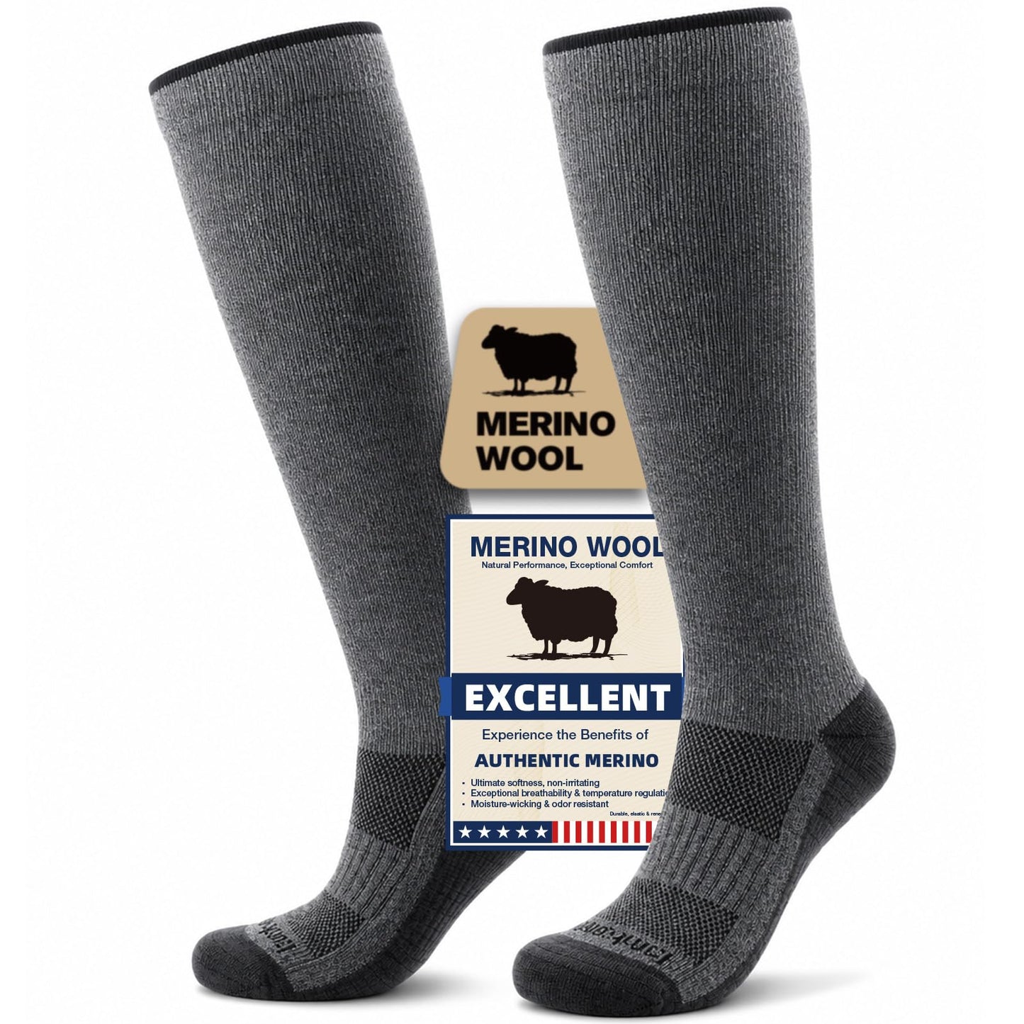 Merino Wool Compression Socks for Women & Men, 20-30 mmHg Knee High Dryarn Socks for Flying, Travel