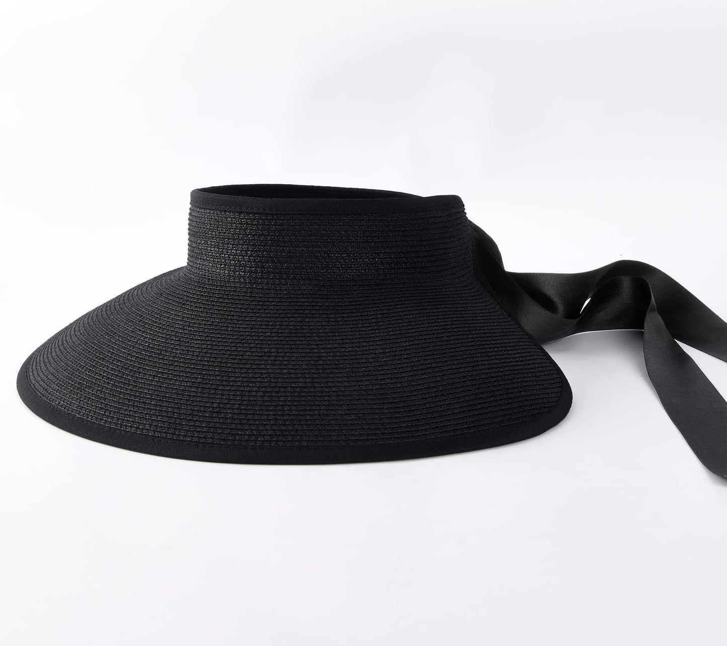 Camptrace Sun Visors for Women Wide Brim Beach Hat Foldable Straw Visor Hat Ponytail Summer Packable UPF 50+