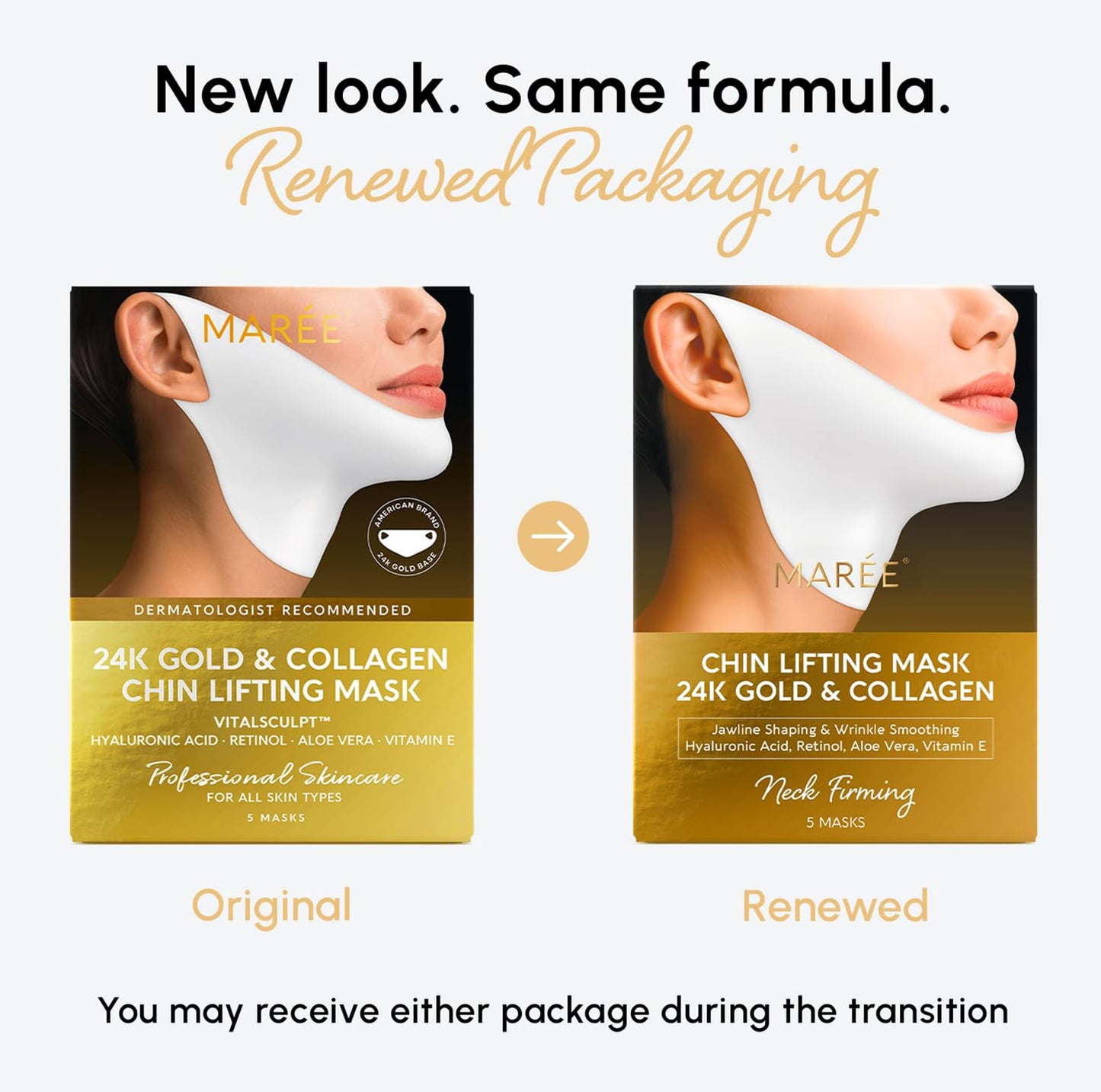 MAREE V Line Lifting Mask with 24K Gold – Deep Collagen Face Mask for Women – Jawline Shaper Mask with Retinol & Hyaluronic Acid – Neck Tightening & Firming - Double Chin Strap for Face Lift