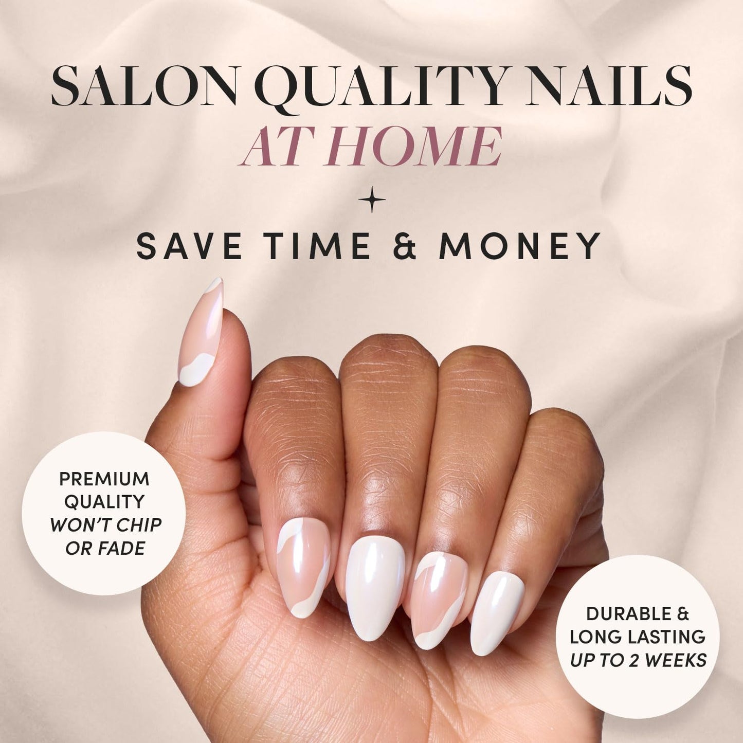 Glamnetic Press On Nails - All Time Love Spring Nails | Glossy, Semi-Transparent, Short Almond French Tip Fake Nails with Leaf Accents, Salon Quality | 15 Sizes - 30 Nail Kit with Glue