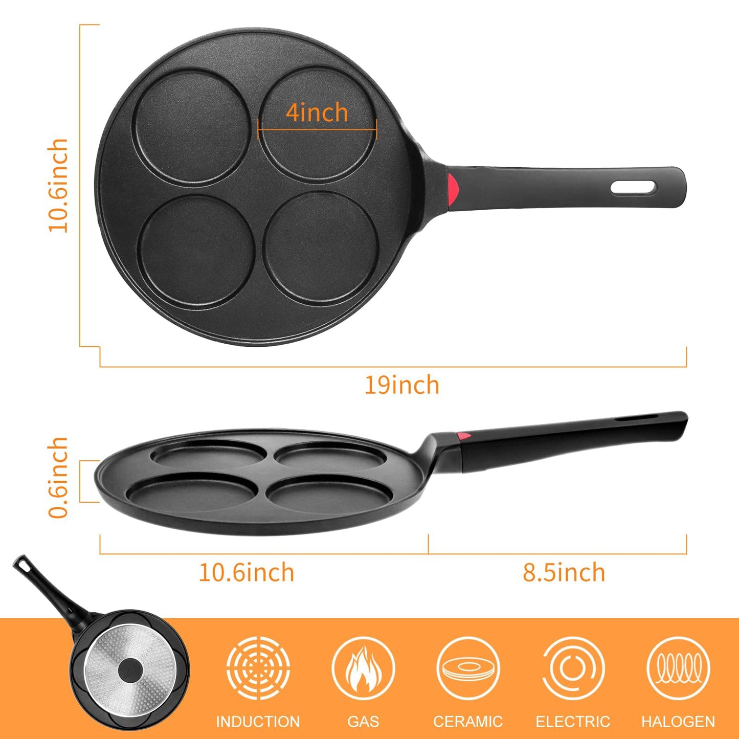 Pancake Pan Maker Nonstick Induction Compatible, 10.5 Inch Mini Non Stick Silver Dollar Grill Blini Griddle Crepe Pan,7 Molds Cake Egg Cooker Skillet for Kids Gifts