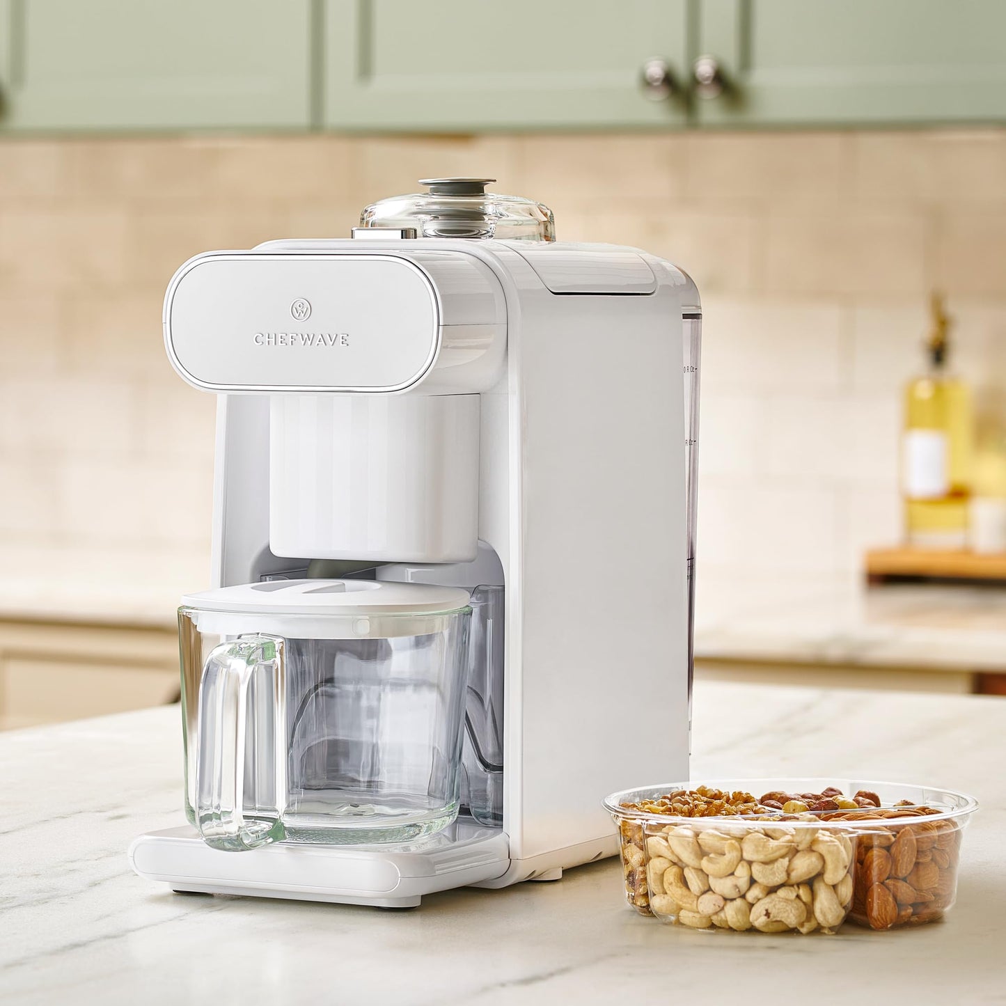 ChefWave Milkmade Plant-Based Milk Maker, 6-in-1 Nut Milk Machine for Almond, Oat, Soy, Cashew, Coconut & Macadamia — 1000W, No Soaking, Auto Self-Clean, Delay Start, Glass Pitcher Included (White)