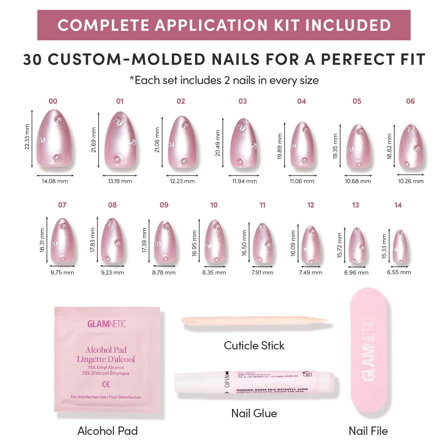 Glamnetic Press On Nails - All Time Love Spring Nails | Glossy, Semi-Transparent, Short Almond French Tip Fake Nails with Leaf Accents, Salon Quality | 15 Sizes - 30 Nail Kit with Glue