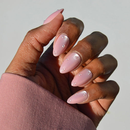 Glamnetic Press On Nails - All Time Love Spring Nails | Glossy, Semi-Transparent, Short Almond French Tip Fake Nails with Leaf Accents, Salon Quality | 15 Sizes - 30 Nail Kit with Glue