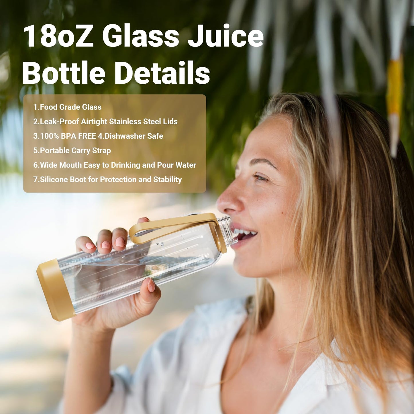Sursip [10 Pack] 18 oz Glass Water Bottles with Lids, Juice Bottles, Clear glass juice bottle for juicing, Eco-Friendly Reusable Glass Juicing Bottles with Stainless Steel Lid, BPA Free,Leak-Proof