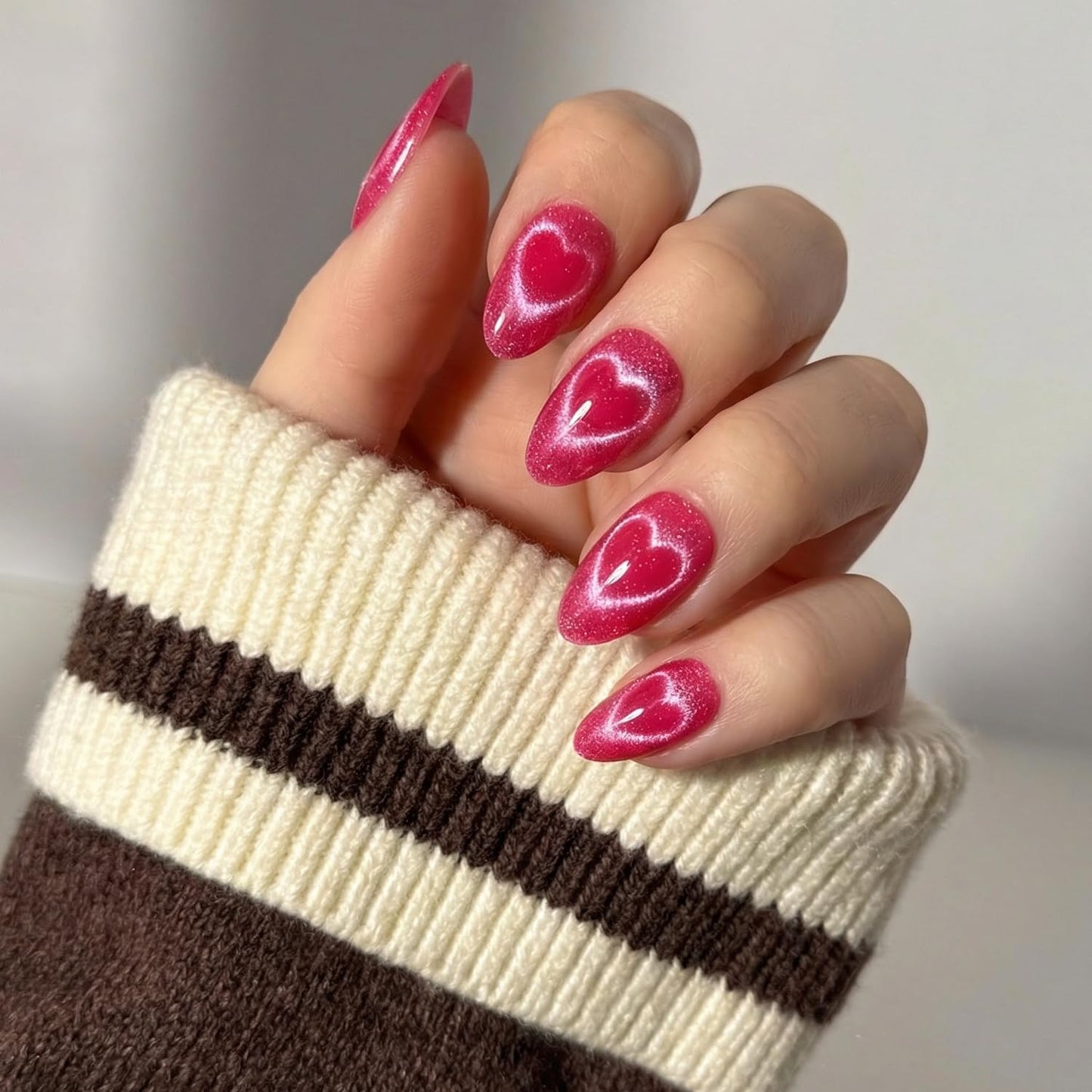 Glamnetic Press On Nails - All Time Love Spring Nails | Glossy, Semi-Transparent, Short Almond French Tip Fake Nails with Leaf Accents, Salon Quality | 15 Sizes - 30 Nail Kit with Glue
