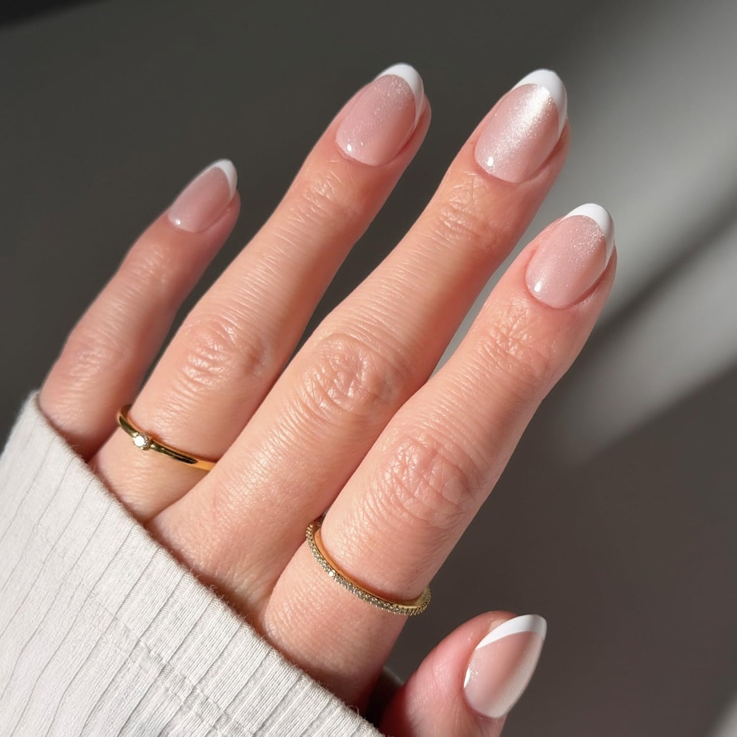 Glamnetic Press On Nails - All Time Love Spring Nails | Glossy, Semi-Transparent, Short Almond French Tip Fake Nails with Leaf Accents, Salon Quality | 15 Sizes - 30 Nail Kit with Glue