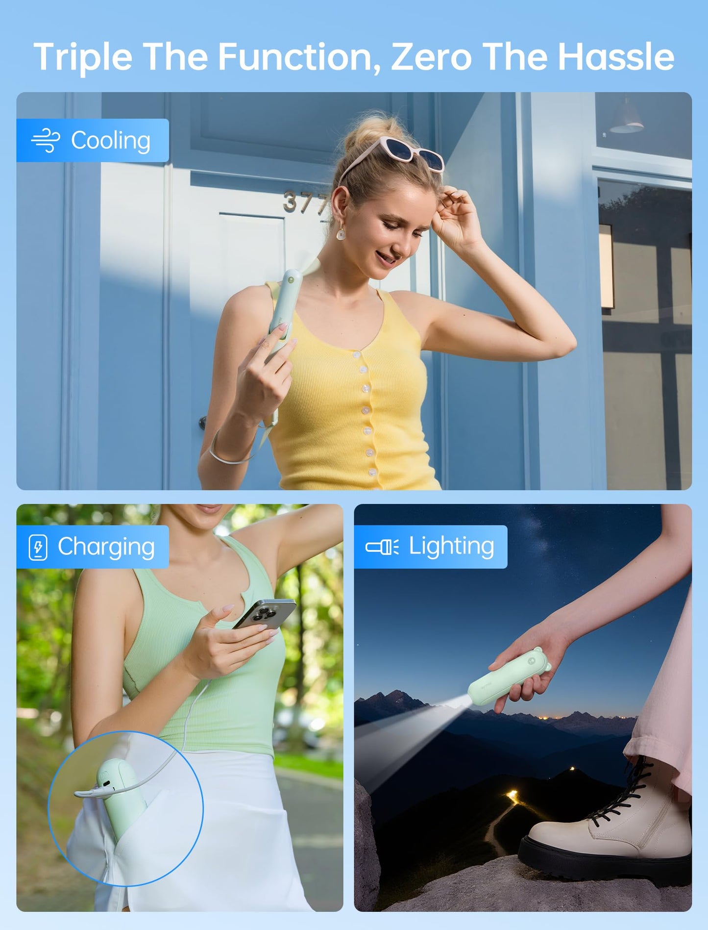 JISULIFE 3 IN 1 Handheld Mini Fan - Portable Fan & Power Bank & Flashlight, 19H Max Cooling, USB Rechargeable, Pocket-Sized for Travel, Cruise, Concerts, Makeup, 2026 Summer Gifts for Women(Pink)