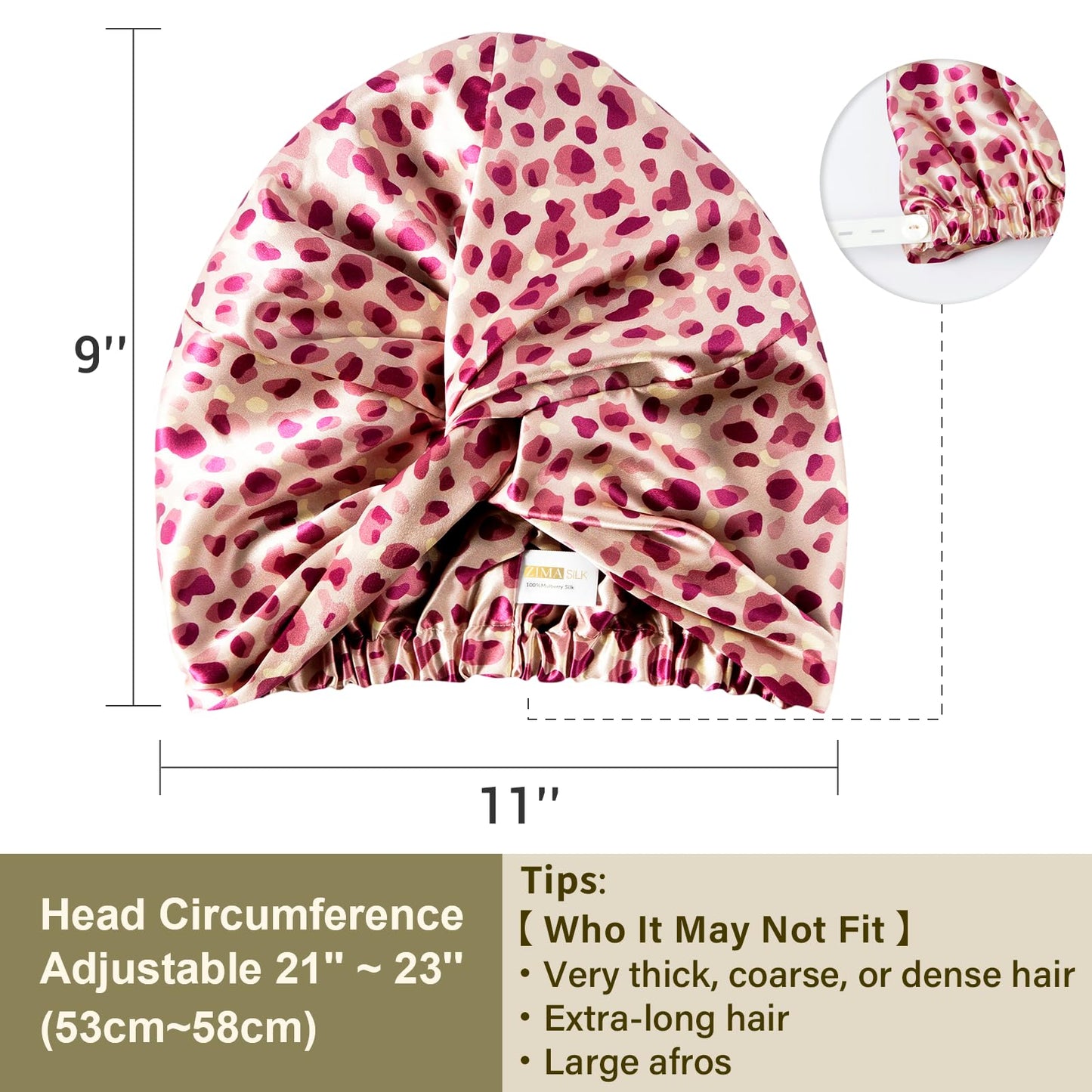 ZIMASILK 22 Momme 100% Mulberry Silk Bonnet for Sleeping & Women Hair Care, Highest Grade 6A Silk Hair wrap for Sleeping with Premium Elastic Stay On Head (1Pc, Pink)