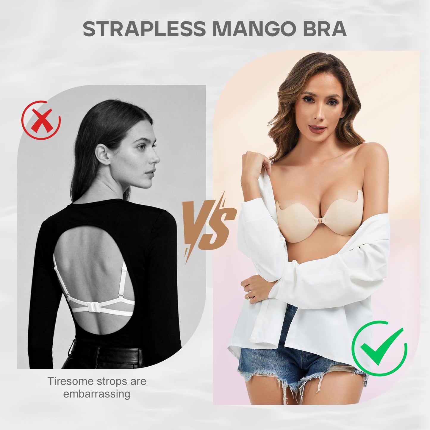 Cmojsk Strapless Sticky Push-Up Bra for Women,Adhesive Invisible Backless Nipple Covers