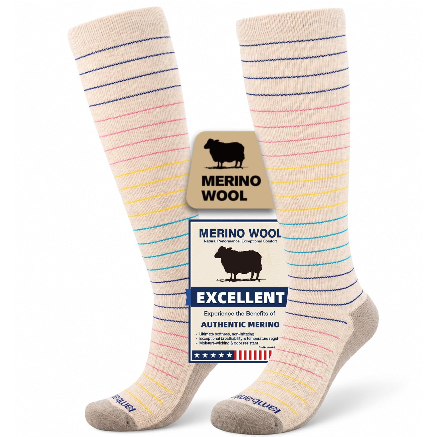 Merino Wool Compression Socks for Women & Men, 20-30 mmHg Knee High Dryarn Socks for Flying, Travel