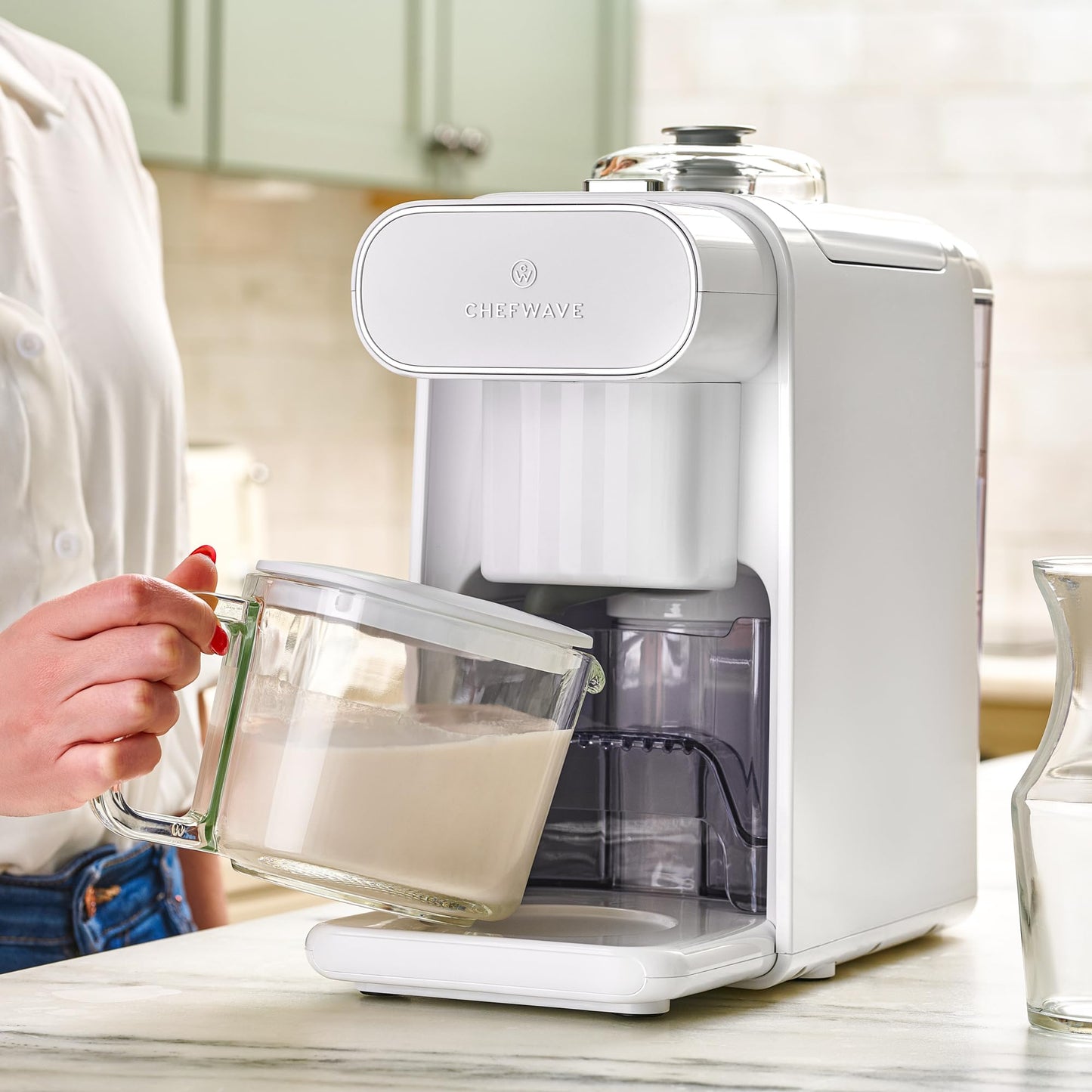 ChefWave Milkmade Plant-Based Milk Maker, 6-in-1 Nut Milk Machine for Almond, Oat, Soy, Cashew, Coconut & Macadamia — 1000W, No Soaking, Auto Self-Clean, Delay Start, Glass Pitcher Included (White)