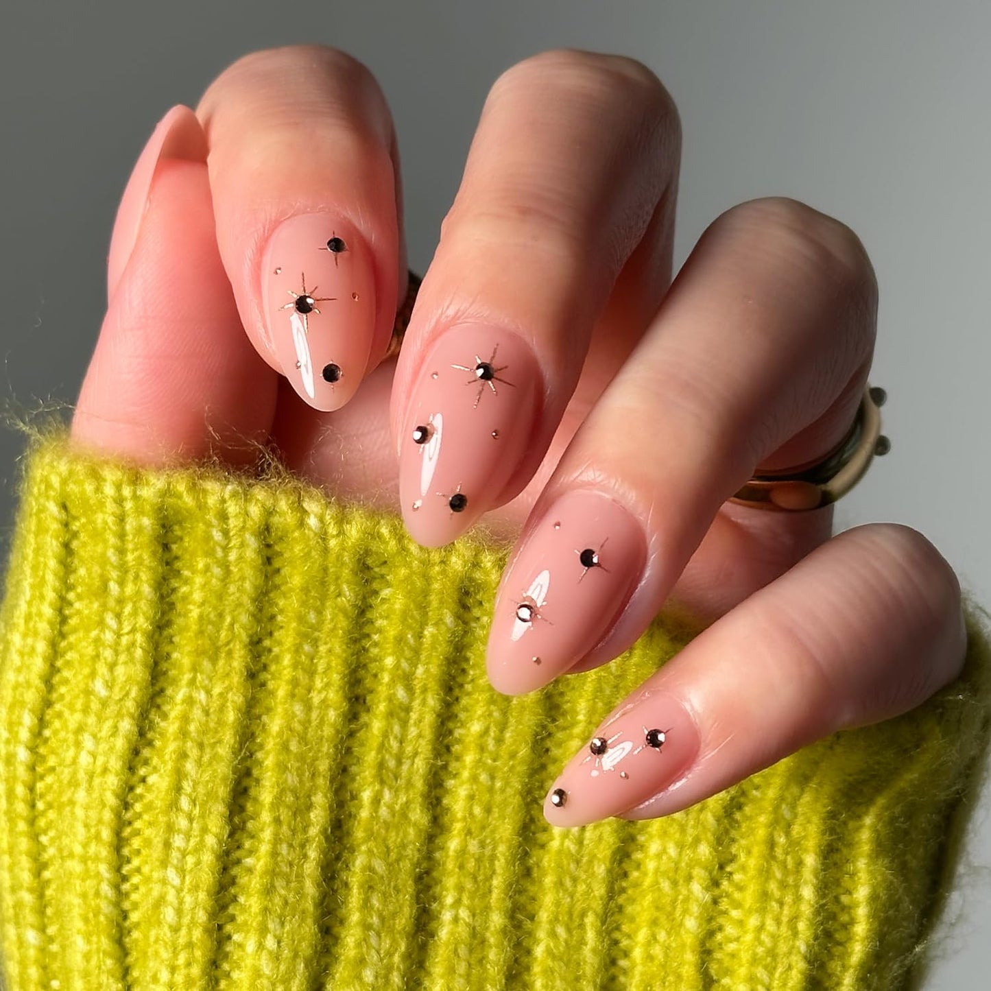 Glamnetic Press On Nails - All Time Love Spring Nails | Glossy, Semi-Transparent, Short Almond French Tip Fake Nails with Leaf Accents, Salon Quality | 15 Sizes - 30 Nail Kit with Glue