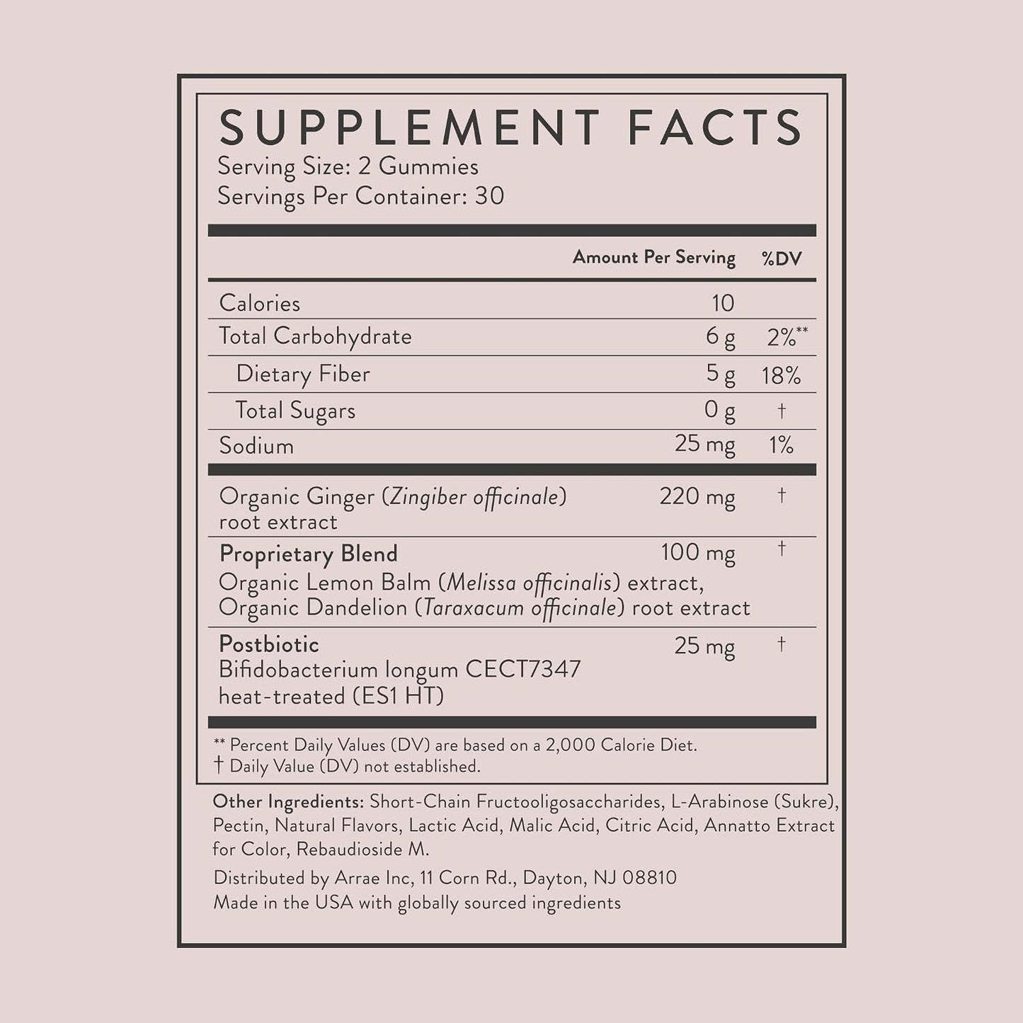 Arrae Bloat Gummies - Sugar-Free Debloat Gummies - Prebiotic Fiber - Peach Lemon Flavor - 60 Count