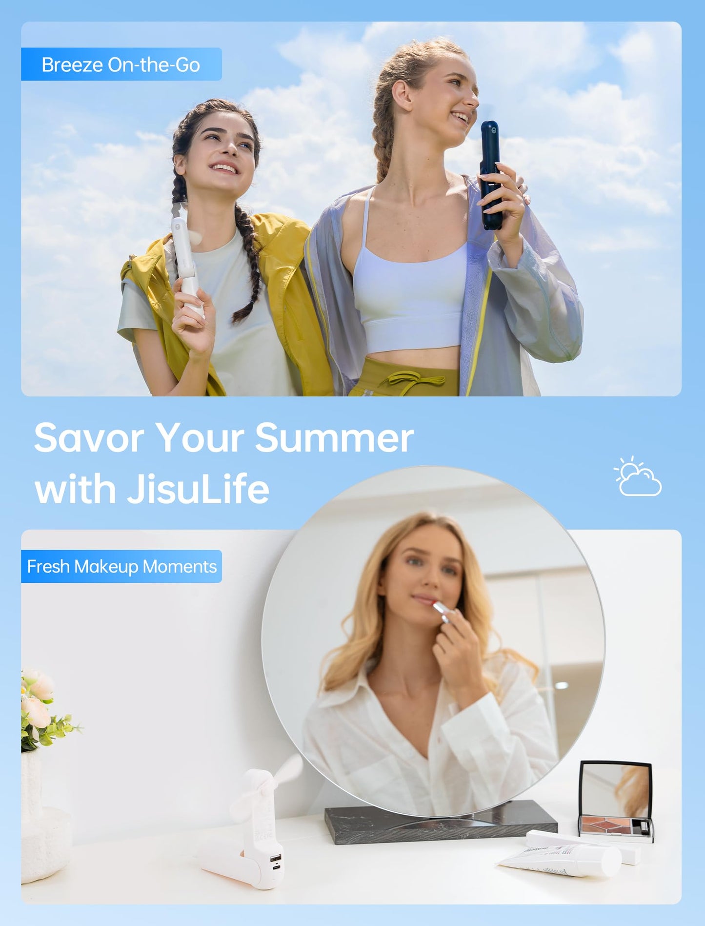 JISULIFE 3 IN 1 Handheld Mini Fan - Portable Fan & Power Bank & Flashlight, 19H Max Cooling, USB Rechargeable, Pocket-Sized for Travel, Cruise, Concerts, Makeup, 2026 Summer Gifts for Women(Pink)