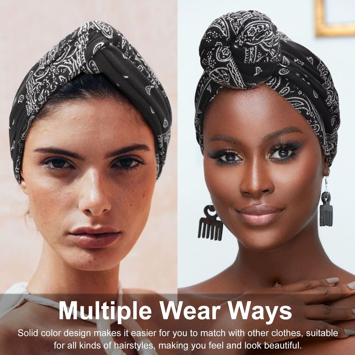 DRESHOW African Turban for Women Knotted Hairwraps for Sleeping Turban Headwraps Head Warmer Scarf for Black Women Chemo Cap