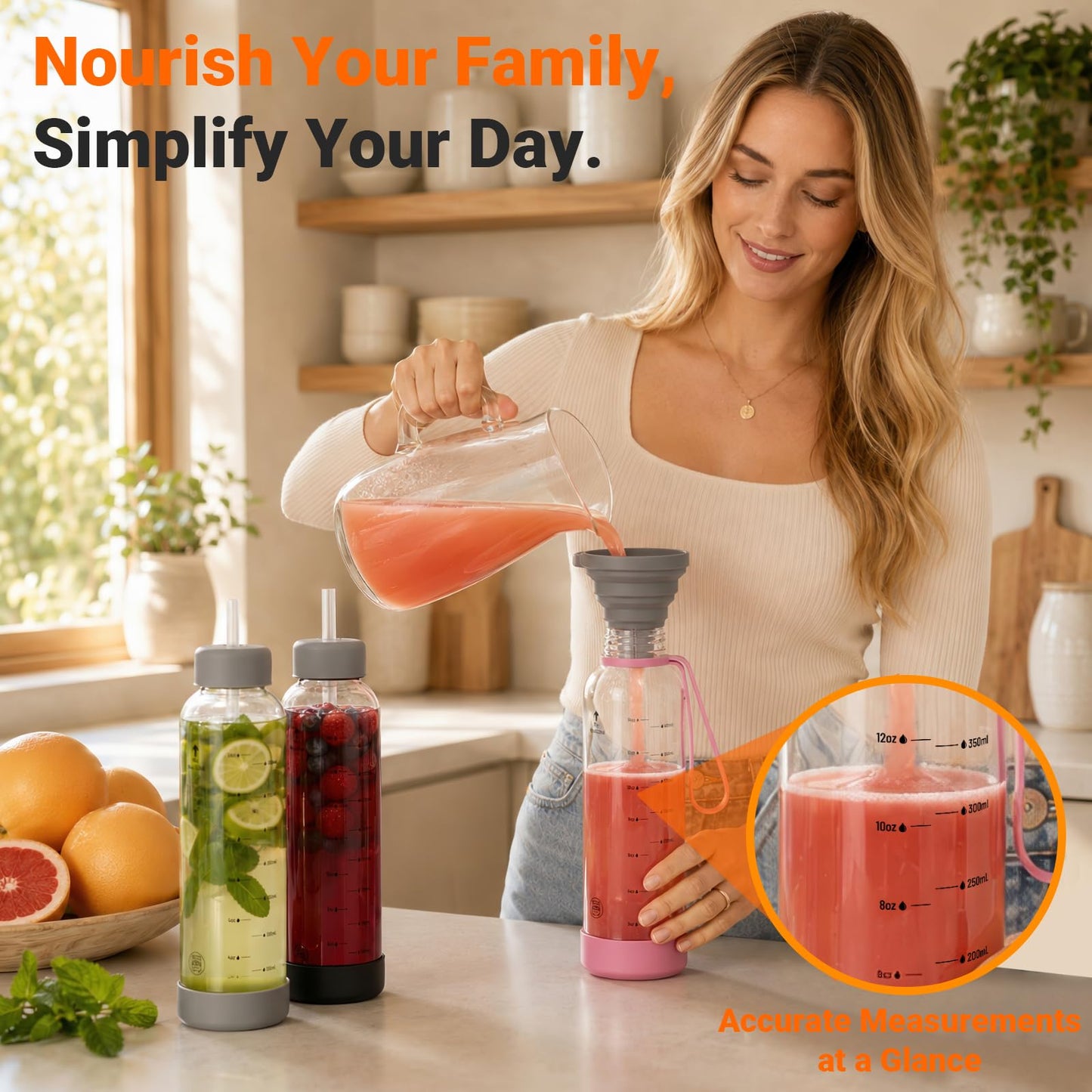 Sursip [10 Pack] 18 oz Glass Water Bottles with Lids, Juice Bottles, Clear glass juice bottle for juicing, Eco-Friendly Reusable Glass Juicing Bottles with Stainless Steel Lid, BPA Free,Leak-Proof