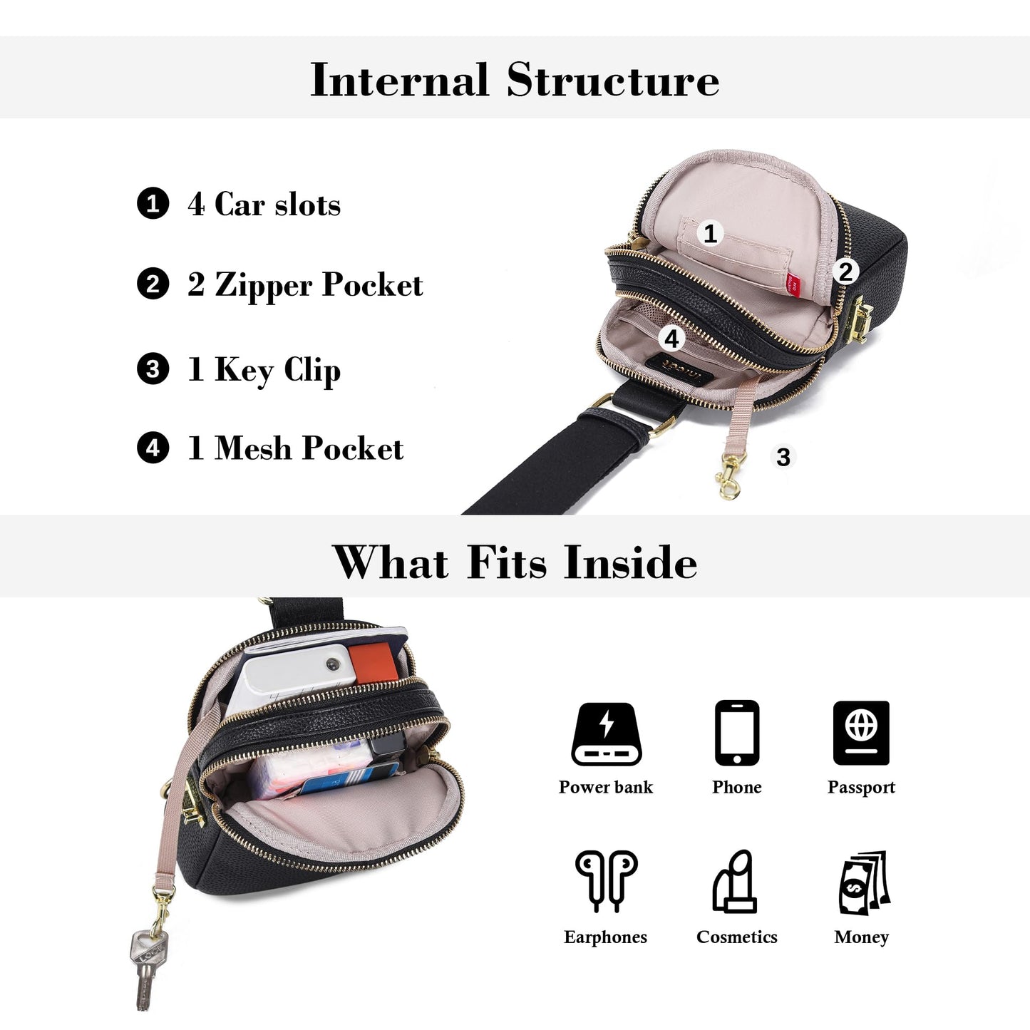 INICAT Anti Theft Crossbody Bag for Women, Small RFID Blocking Sling Purse with Zipper Lock for Travel, Vegan Leather