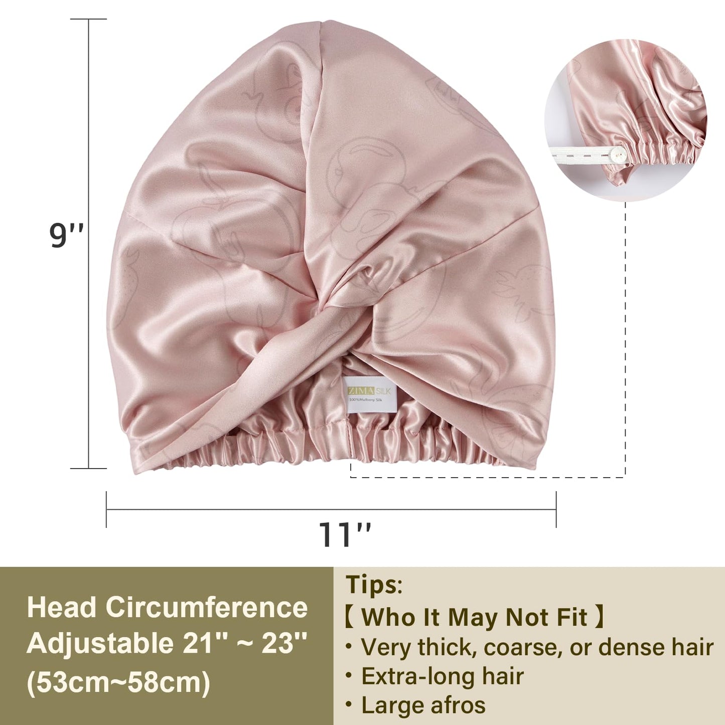 ZIMASILK 22 Momme 100% Mulberry Silk Bonnet for Sleeping & Women Hair Care, Highest Grade 6A Silk Hair wrap for Sleeping with Premium Elastic Stay On Head (1Pc, Pink)