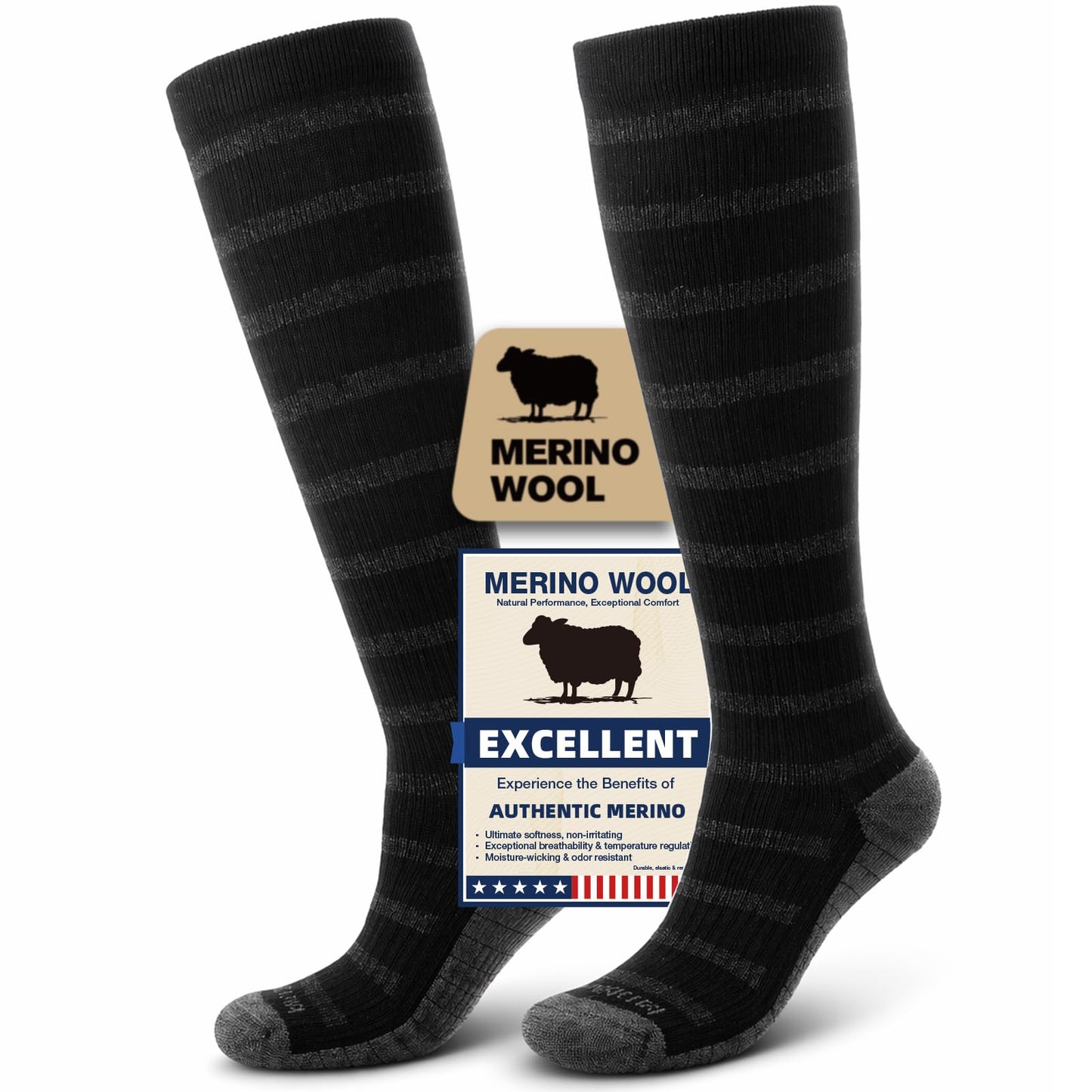 Merino Wool Compression Socks for Women & Men, 20-30 mmHg Knee High Dryarn Socks for Flying, Travel