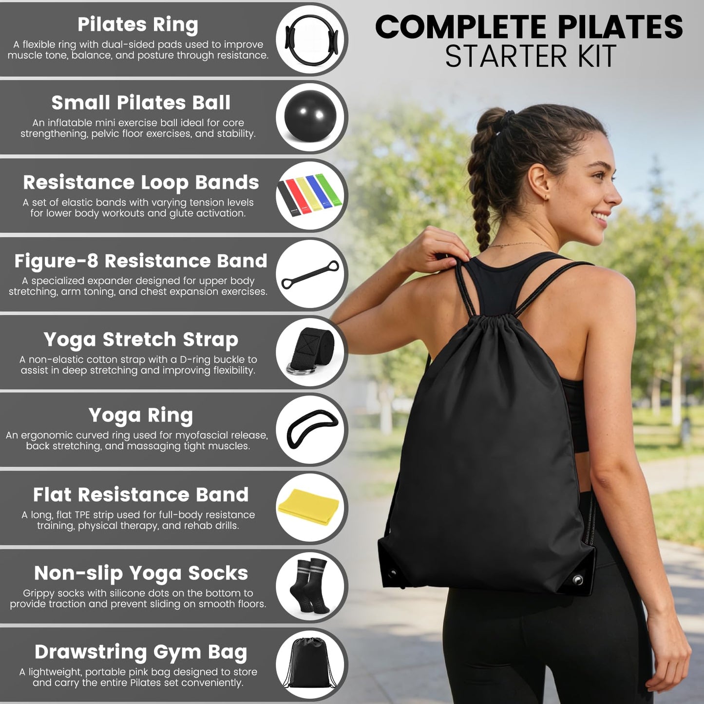 Pilates Kit for Women 13PCS, Pilates Ring and Ball Set with Magic Circle, Resistance Bands Set, Figure 8 Band, Yoga Ring & Grip Socks, Home Workout Equipment Essentials Starter Kit for Beginners