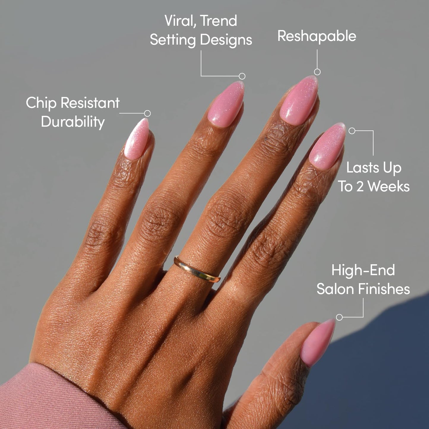 Glamnetic Press On Nails - All Time Love Spring Nails | Glossy, Semi-Transparent, Short Almond French Tip Fake Nails with Leaf Accents, Salon Quality | 15 Sizes - 30 Nail Kit with Glue