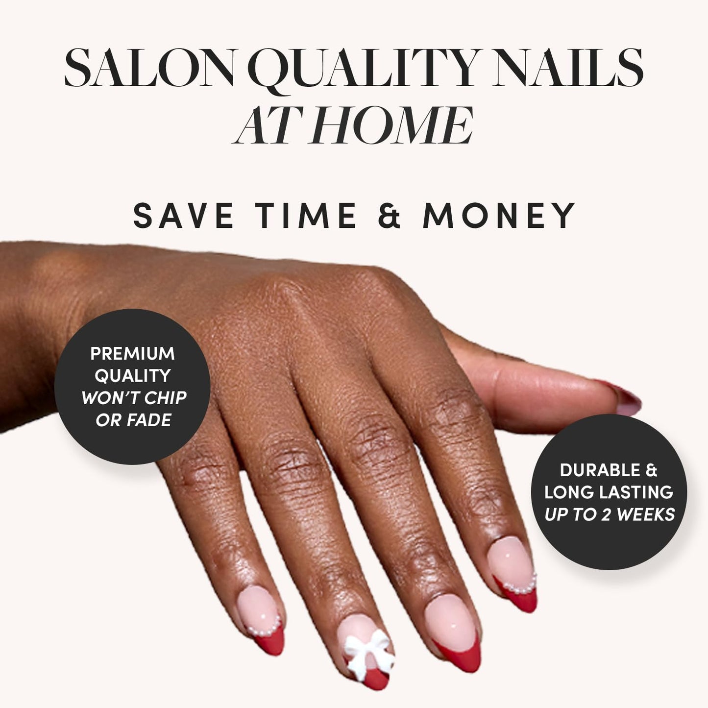Glamnetic Press On Nails - All Time Love Spring Nails | Glossy, Semi-Transparent, Short Almond French Tip Fake Nails with Leaf Accents, Salon Quality | 15 Sizes - 30 Nail Kit with Glue