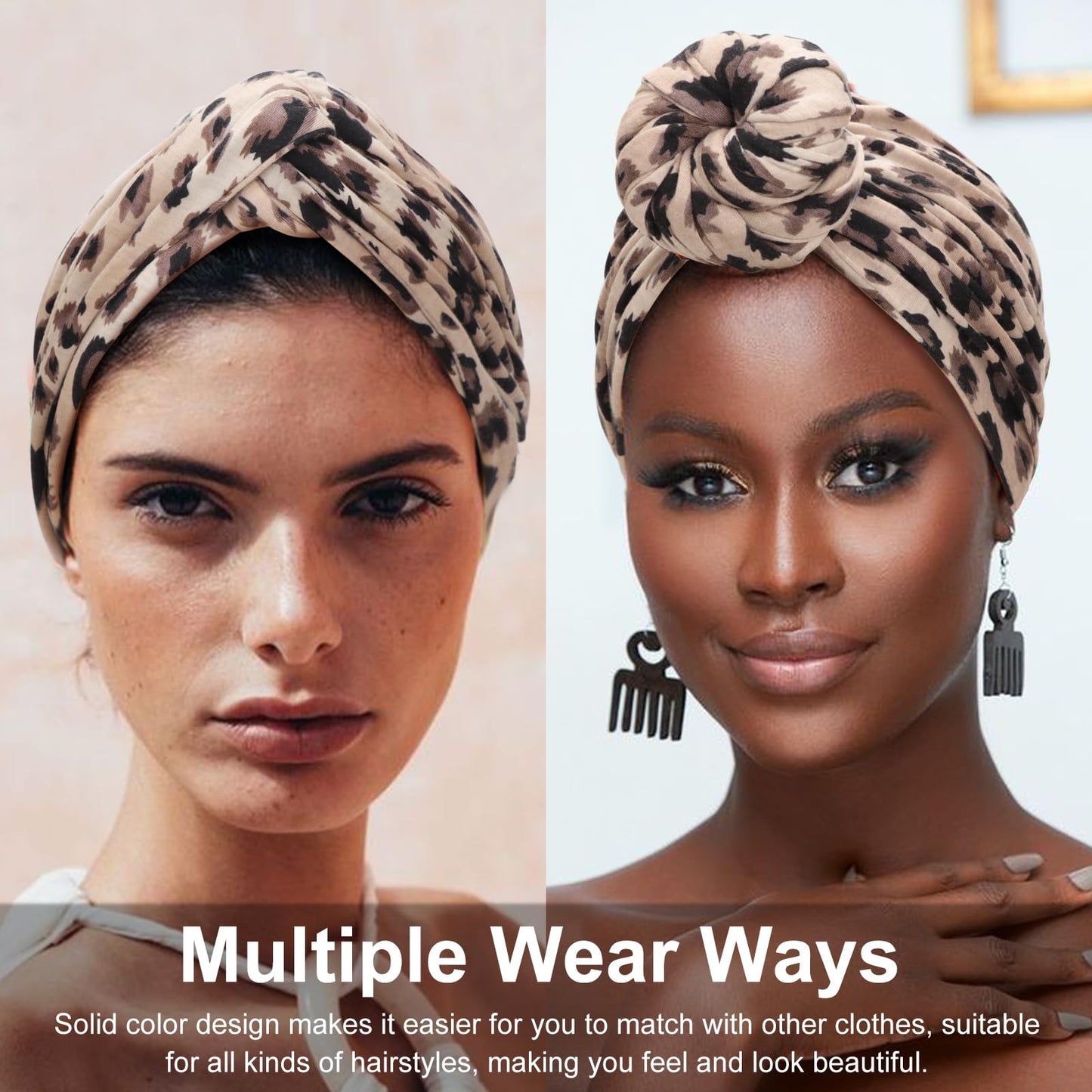 DRESHOW African Turban for Women Knotted Hairwraps for Sleeping Turban Headwraps Head Warmer Scarf for Black Women Chemo Cap