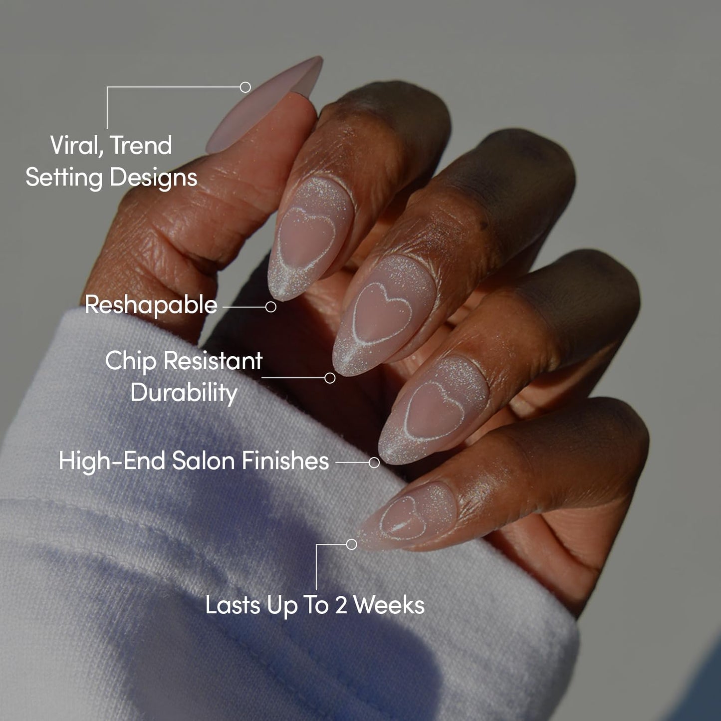Glamnetic Press On Nails - All Time Love Spring Nails | Glossy, Semi-Transparent, Short Almond French Tip Fake Nails with Leaf Accents, Salon Quality | 15 Sizes - 30 Nail Kit with Glue