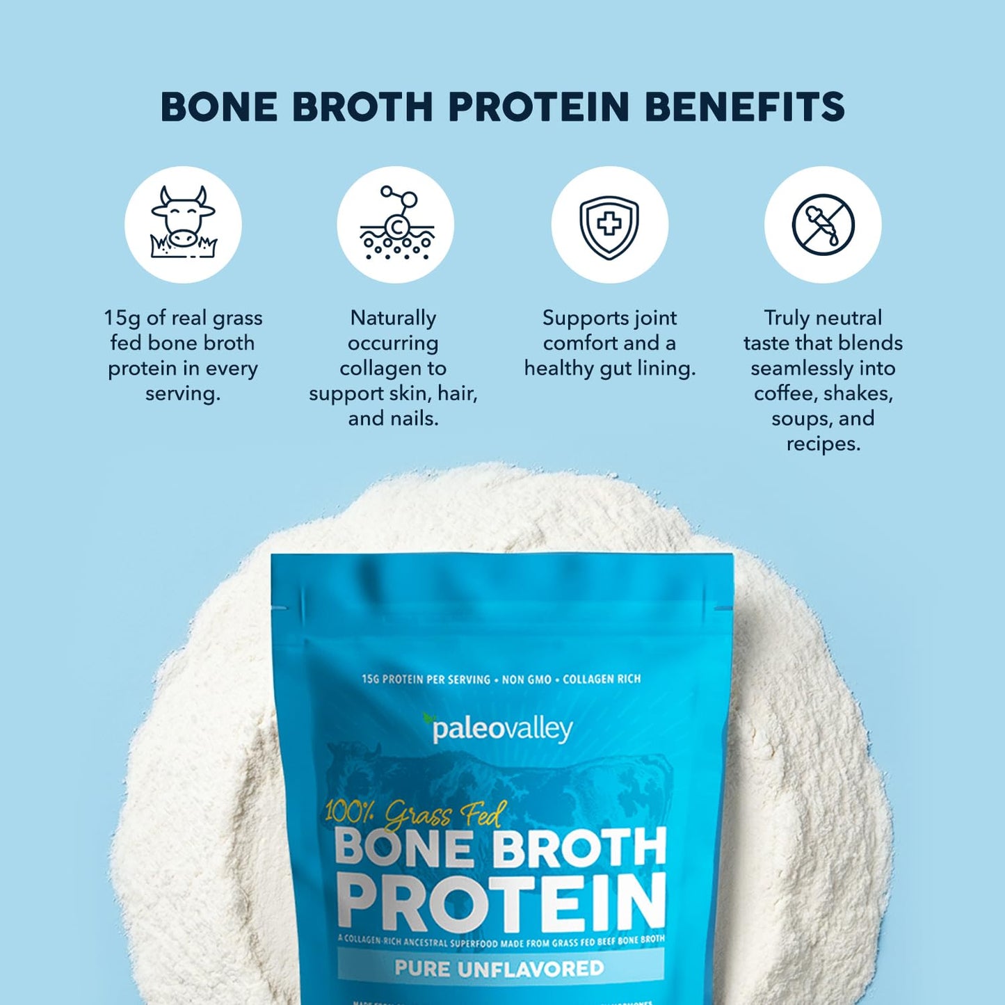 Paleovalley 100% Grass Fed Beef Bone Broth Protein Powder - Rich in Collagen Peptides for Hair, Skin, Gut Health, Bone and Joint Support - 13g Protein Per Serving - No Gluten or GMOs - Chocolate