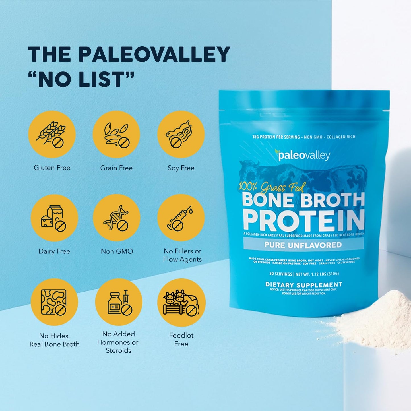 Paleovalley 100% Grass Fed Beef Bone Broth Protein Powder - Rich in Collagen Peptides for Hair, Skin, Gut Health, Bone and Joint Support - 13g Protein Per Serving - No Gluten or GMOs - Chocolate