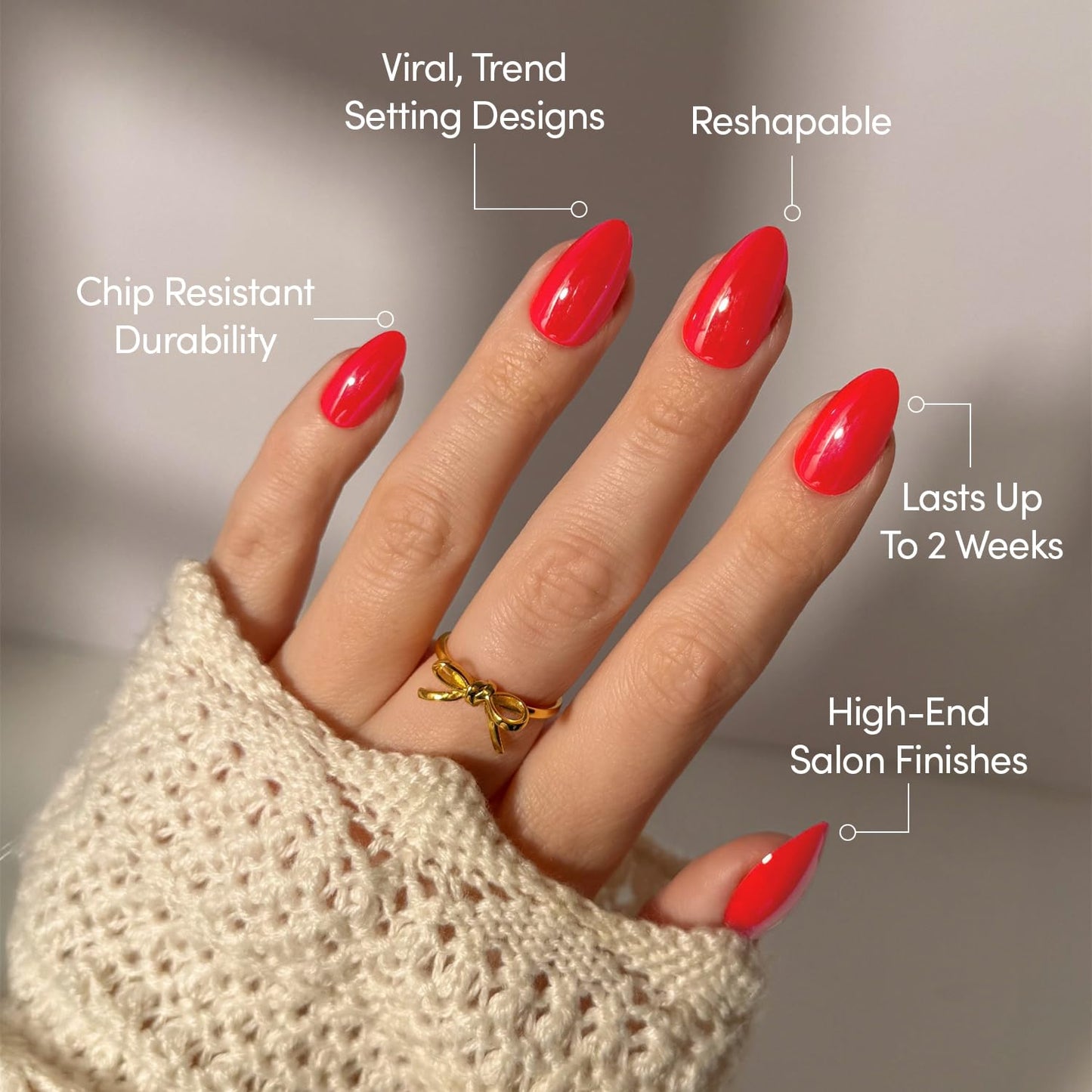 Glamnetic Press On Nails - All Time Love Spring Nails | Glossy, Semi-Transparent, Short Almond French Tip Fake Nails with Leaf Accents, Salon Quality | 15 Sizes - 30 Nail Kit with Glue
