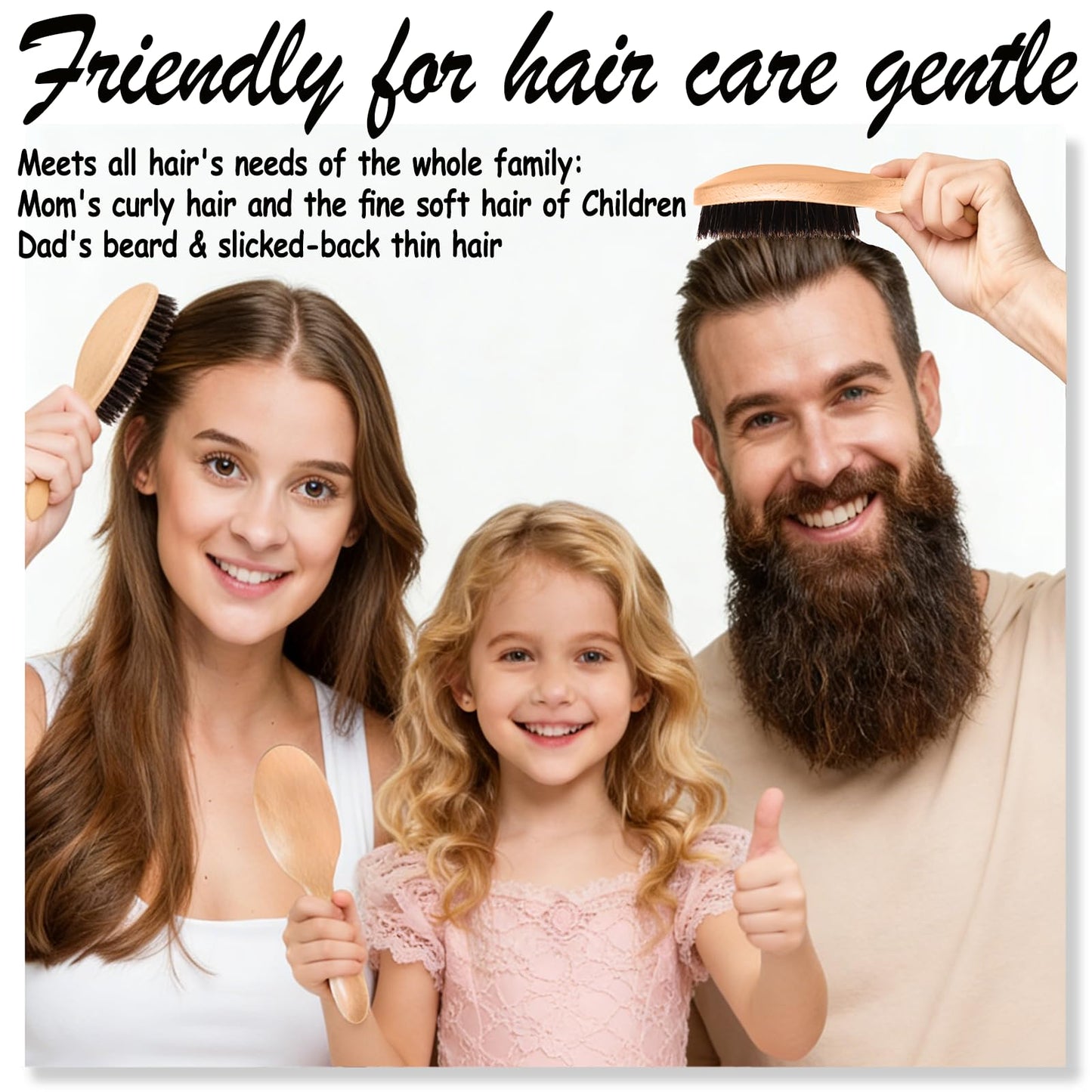 100% Pure Boar Bristle Hair Brush, Handmade Natural Wooden Slick Back Hairbrush for Thin Fine Hair, Gently Detangling Reduce Frizz Smooth Shine for Women Men Kids, Cleaning Comb&Travel Pouch Included
