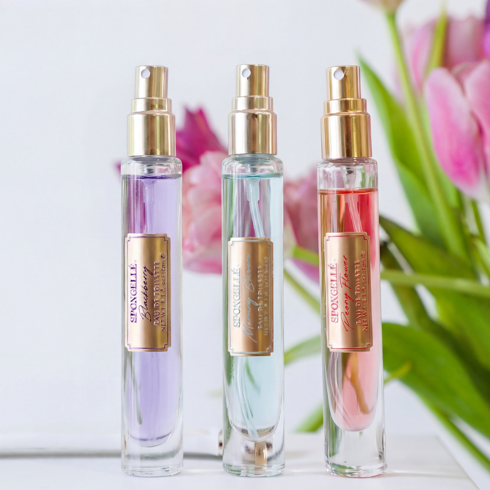 Private Reserve eau de toilette travel sprays in Blackberry, Morning Bloom and Peony Flower