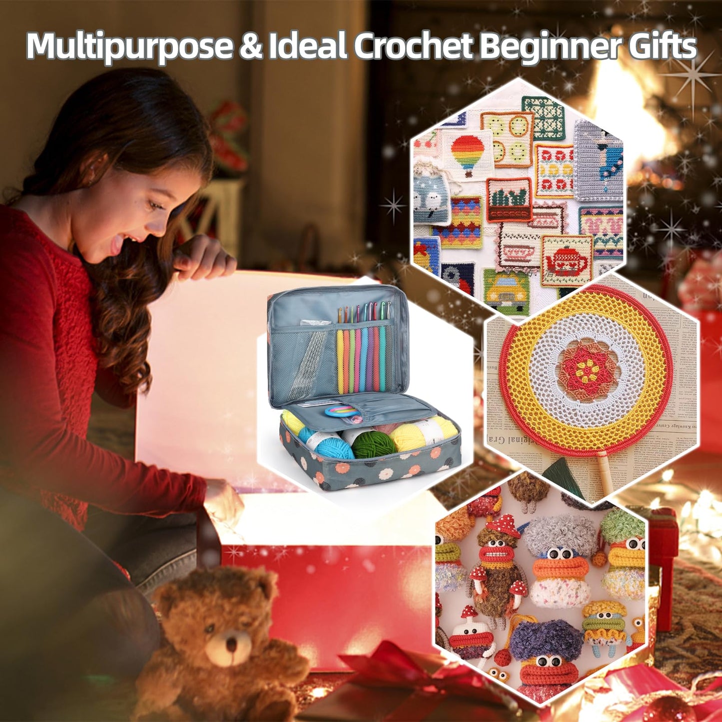 Katech Crochet Kit for Beginners, Beginner Crochet Kit for Adults-Crochet Kits Includes Crochet Hooks Knitting Bag Crochet Yarn for Crocheting Instruction Knitting Kit Crochet Supplies Gift