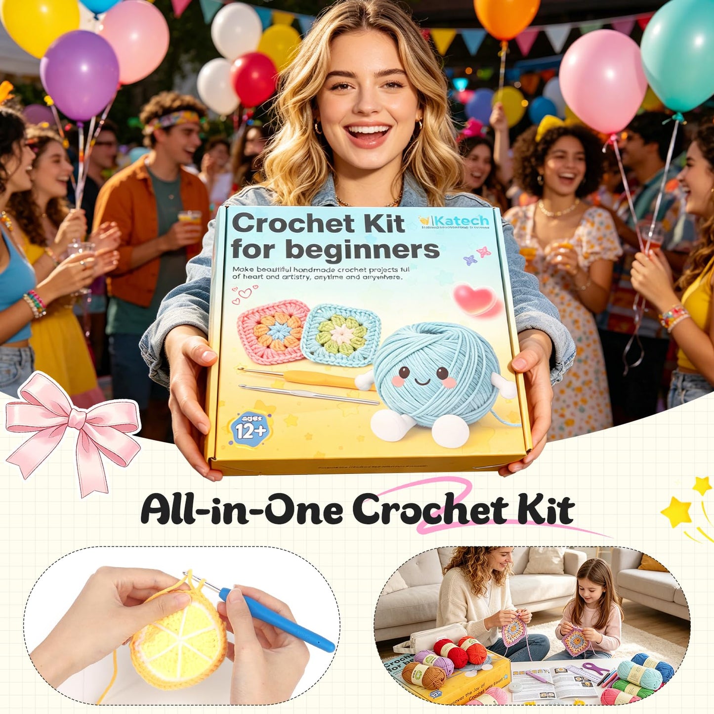 Katech Crochet Kit for Beginners, Beginner Crochet Kit for Adults-Crochet Kits Includes Crochet Hooks Knitting Bag Crochet Yarn for Crocheting Instruction Knitting Kit Crochet Supplies Gift