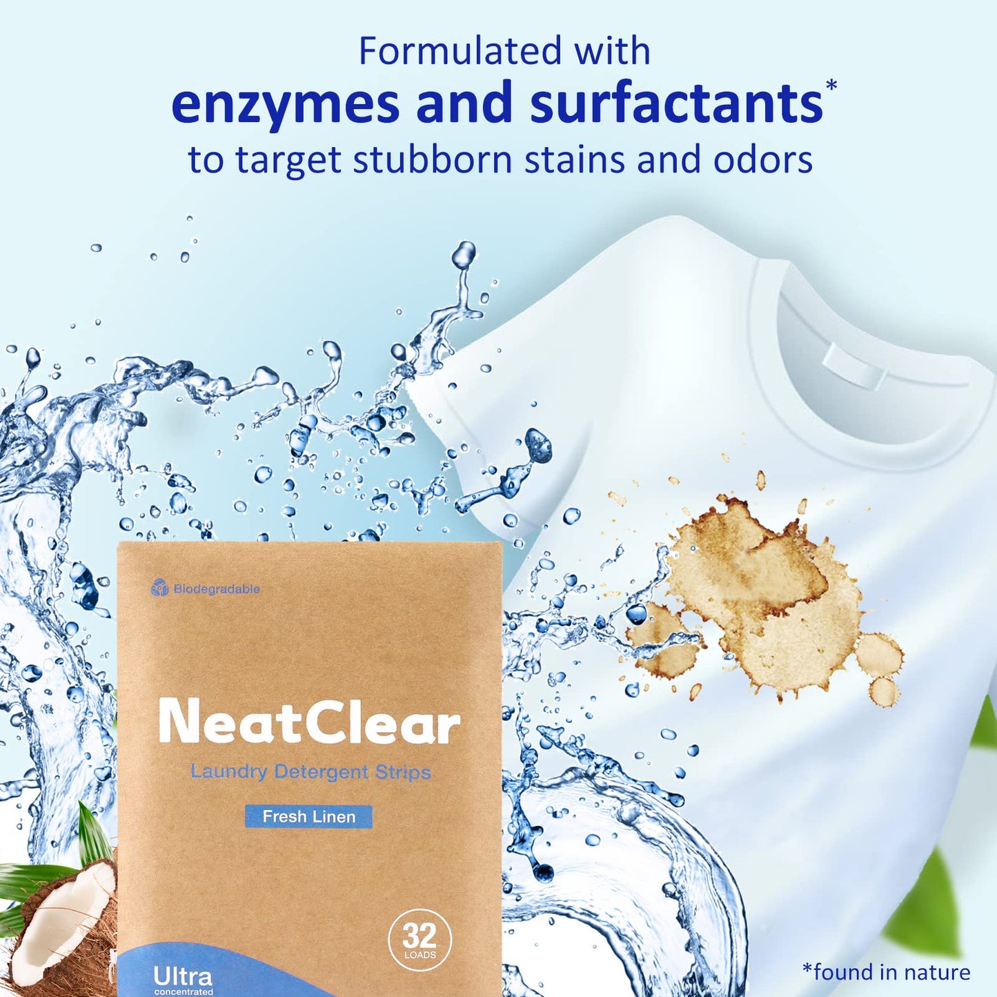 Eco-friendly Laundry Detergent Sheets, Travel Size Liquidless Soap Sheets NeatClear | No Mess & Space-Saving, Great For Travel, Apartments, Dorms | Fresh Linen Scent 32 Laundry Strips (32 Loads)