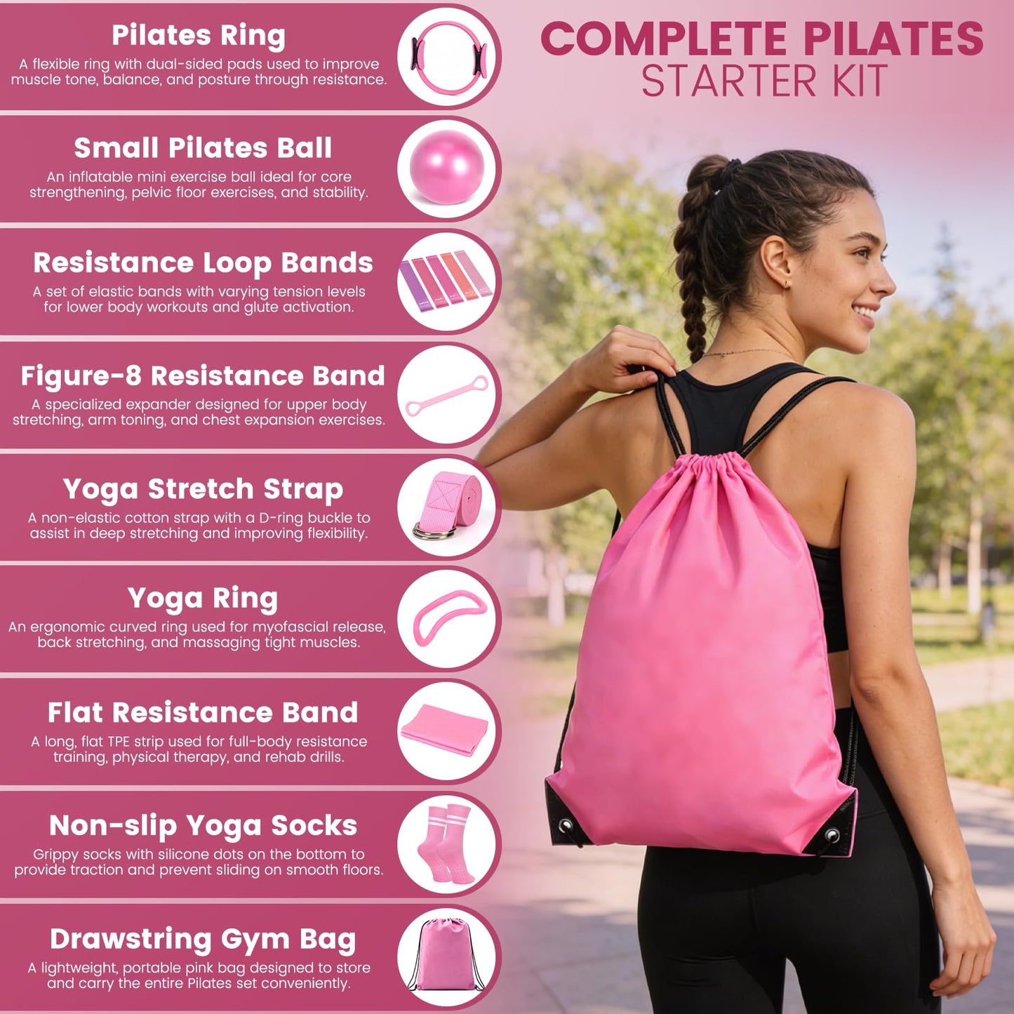 Pilates Kit for Women 13PCS, Pilates Ring and Ball Set with Magic Circle, Resistance Bands Set, Figure 8 Band, Yoga Ring & Grip Socks, Home Workout Equipment Essentials Starter Kit for Beginners