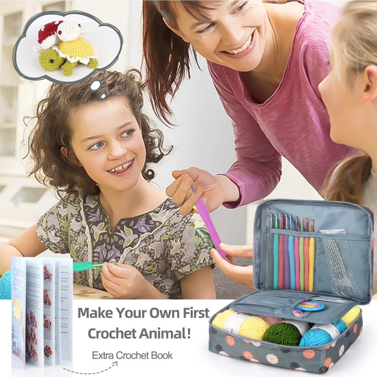 Katech Crochet Kit for Beginners, Beginner Crochet Kit for Adults-Crochet Kits Includes Crochet Hooks Knitting Bag Crochet Yarn for Crocheting Instruction Knitting Kit Crochet Supplies Gift